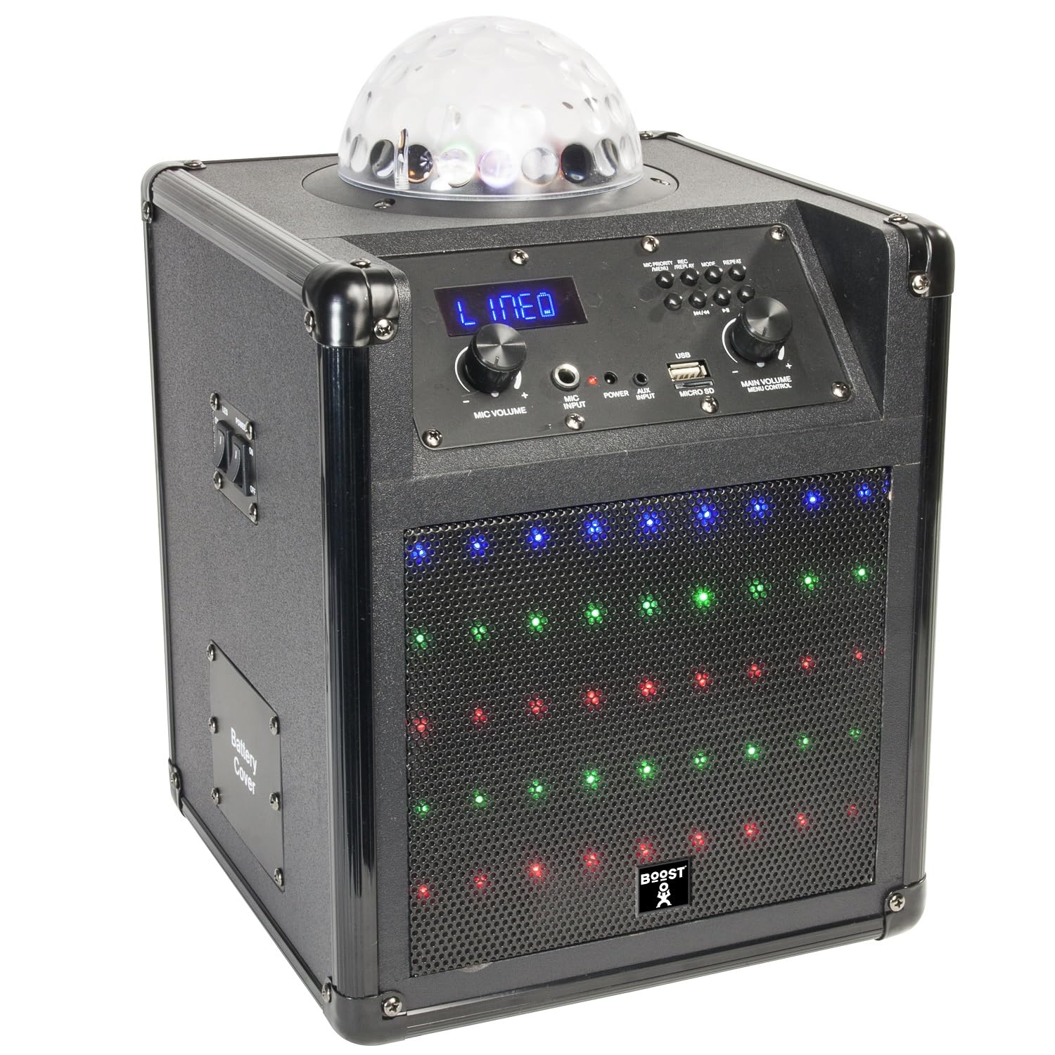 Party Light & Sound – Pack de altavoz Karaoke con batería Bluetooth USB SD Boost-KUBELED-BK – 2 micrófonos inalámbricos – 1 micrófono con cable – Mando a distancia para niños