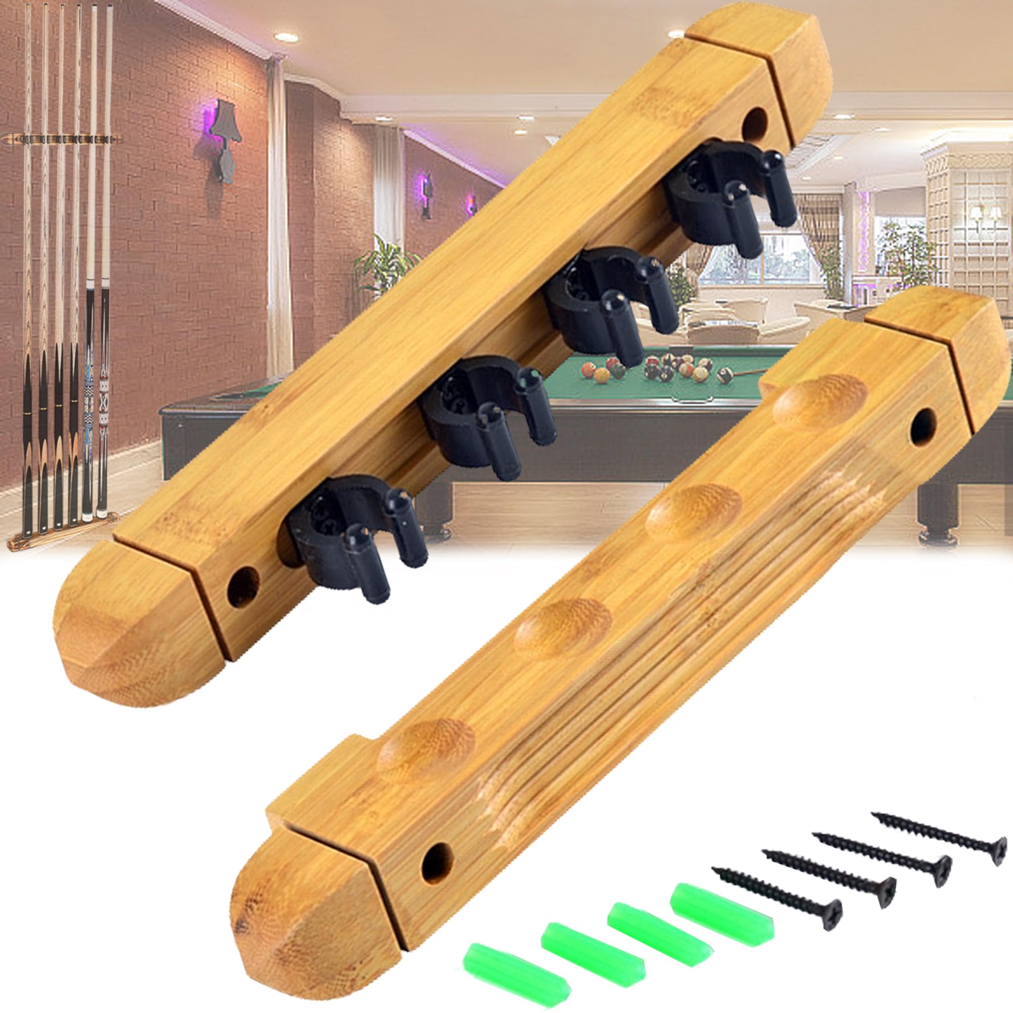 4 Agujeros Marco De Palo De Piscina Colgante De Pared, Almacenamiento Para 4 Tacos, Oporte Para Tacos De Billar, Mesa De Billar Soporte De Madera, Accesorios De Billar Para Hogares y Clubes