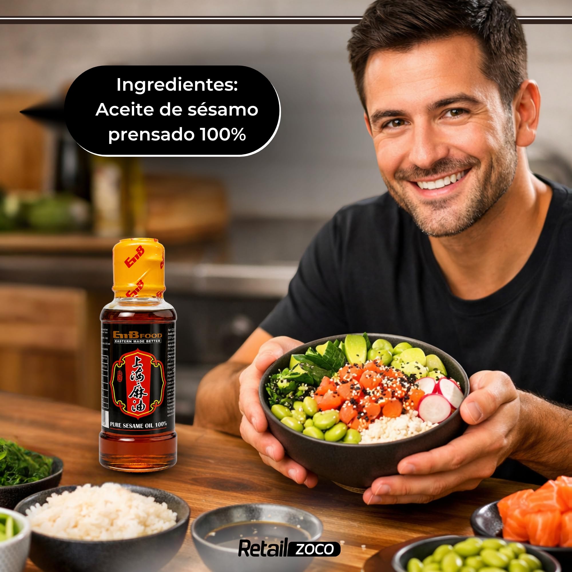 Aceite de Sésamo Puro 100% Tostado, 150 ml, para Wok, Ramen, Sushi