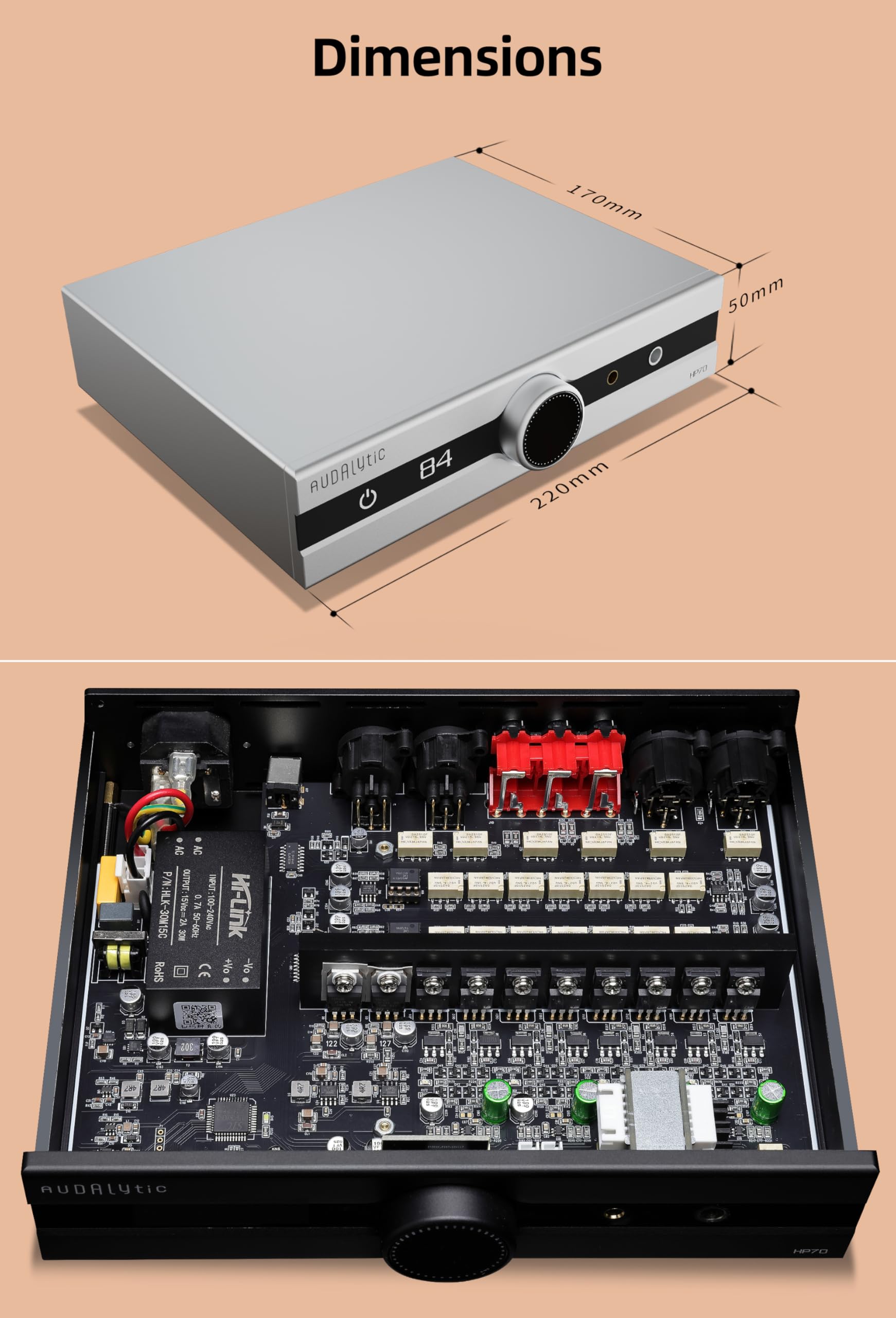 AUDALYTIC HP70 Amplificatore per cuffie discreto completamente bilanciato - Amplificatore di classe A LME49720 Doppio op-amp preamplificatore 3 ingressi di linea e 2 uscite preamplificate Supporto