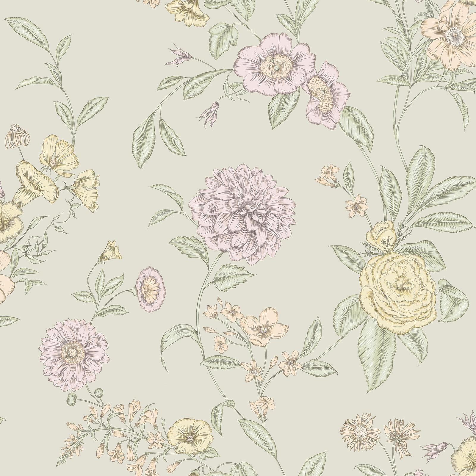 B&Q - Chelsea Floral Wallpaper Multi / Pistachio Green  100319