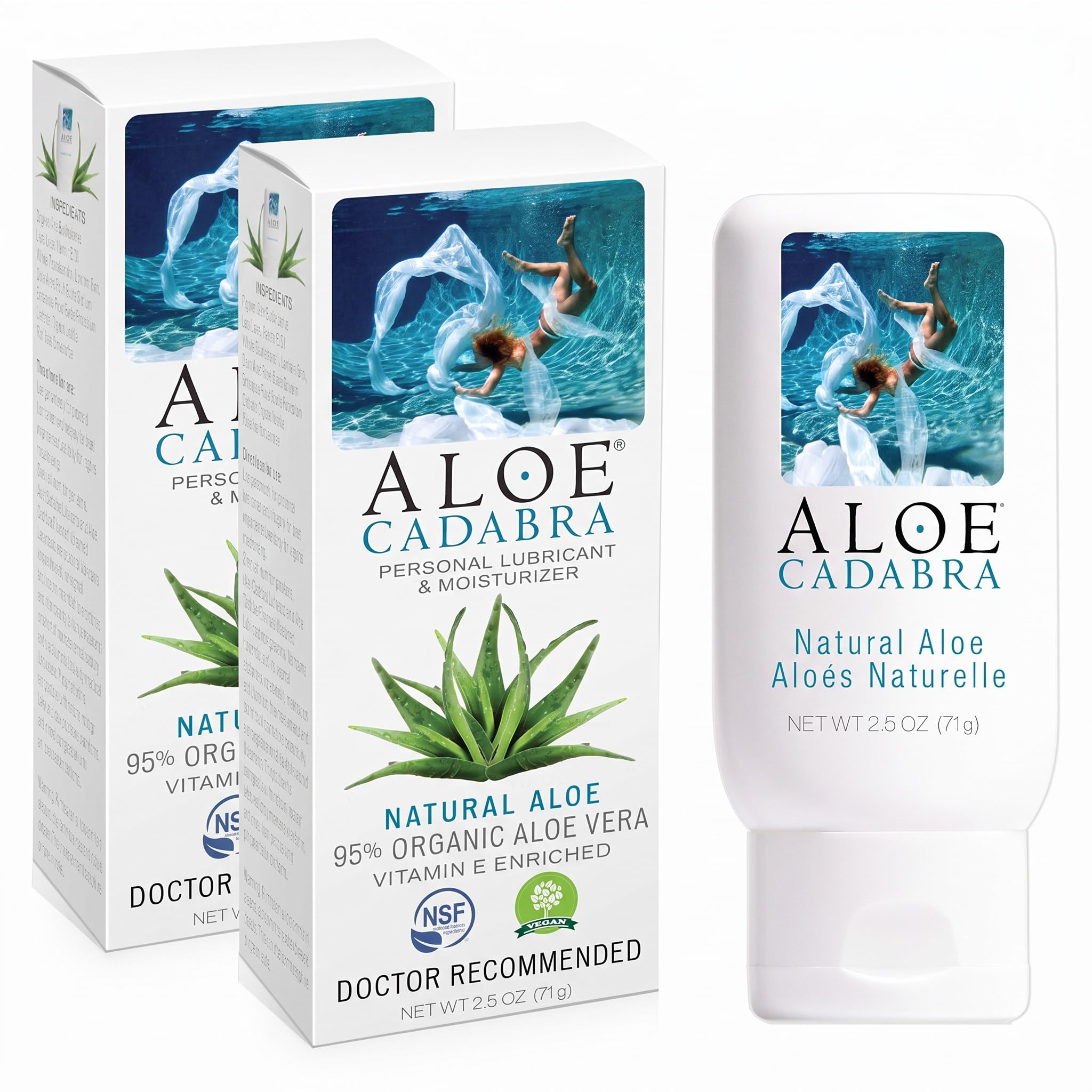 Aloe Cadabra Natural Water Based Vaginal Moisturizer, Organic Aloe Non-Staining, pH Balanced, Unscented, 2.5 Ounces, (Pack of 2)
