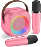 Mini Karaoke Machine, Portable Bluetooth Karaoke Speaker with 4 Wireless Microphones and Party Lights, Birthday Gifts for Girls Boys Family Home Party