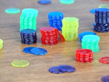 Regal Bingo Plastic Bingo Chips 500 Pcs - Clear Transparent Counters Game Chips Set for Board Game - Bingo Night - 3/4 Inch Assorted Colors