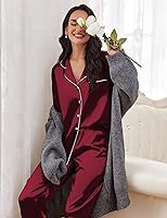 Vista 3 de Ekouaer Conjunto de pijama de satén largo clásico de verano para mujer