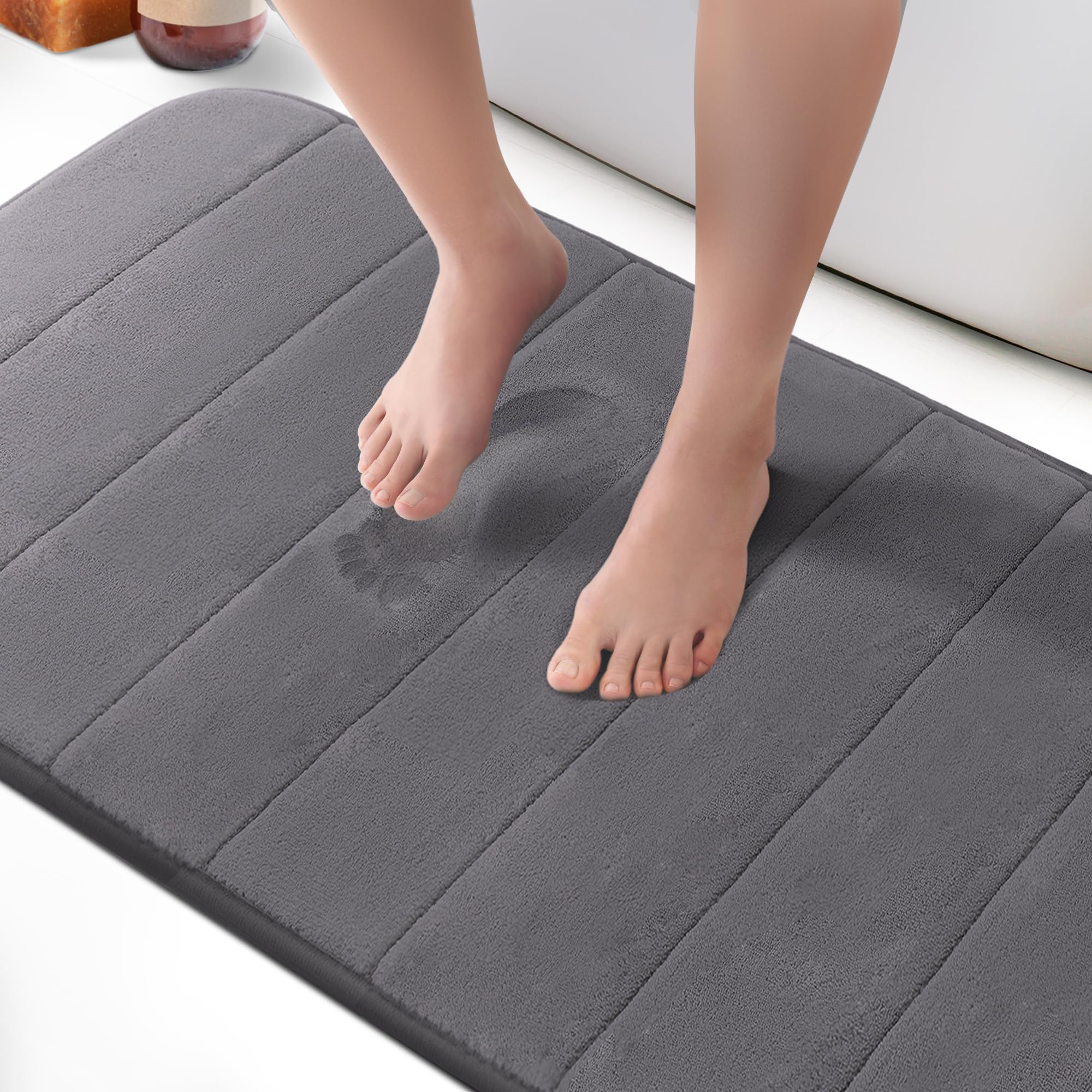 Keplin 60X90Cm Memory Foam Bath Mat Ultra SoftHighly AbsorbentNon SlipMachine WashableDark Grey from B&Q