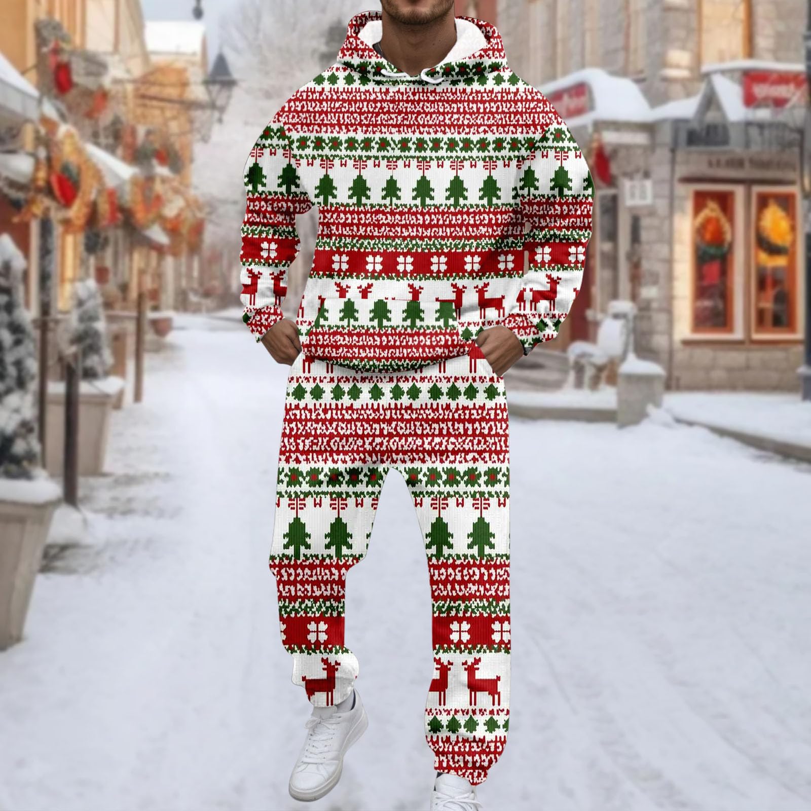 Conjunto de sudadera con capucha y pantalones para hombre, estilo casual, estampado de Navidad, 2026 (3)