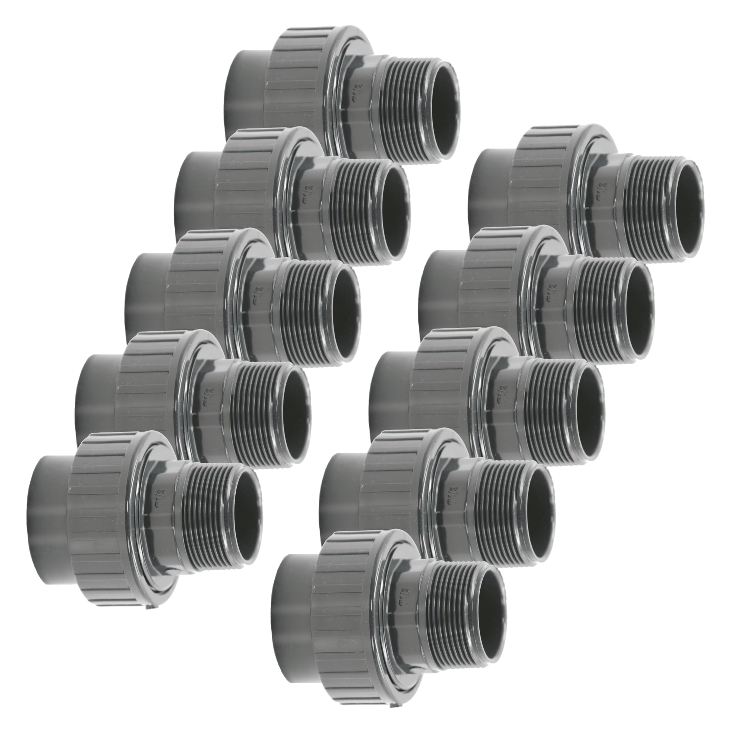 HAF 10x PVC Fittings Verschraubung mit 50mm x 1 1/2" | Klebemuffe x Außengewinde | Adapter aus grauem PVC | PN16 für Rohr, Poolfitting, Schwimmbad, Poolverrohrung, Druckleitung, Rohrleitung & Teich