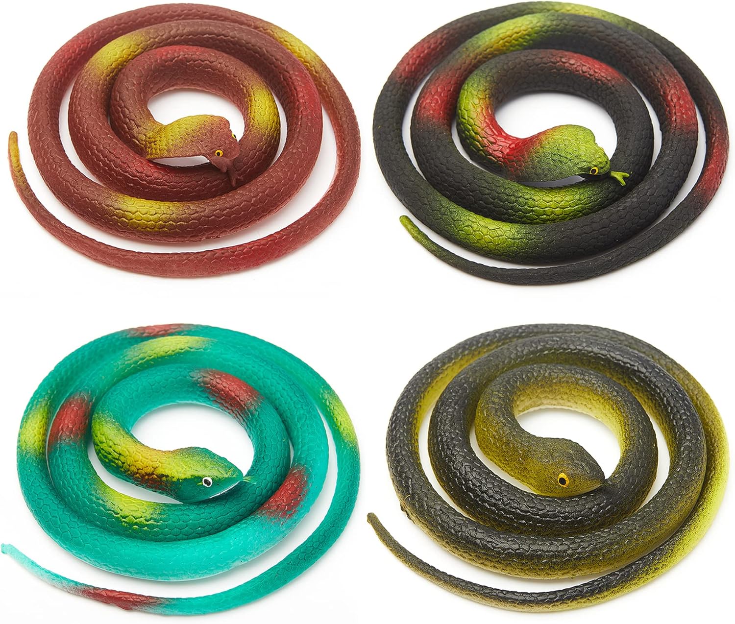4 Pieces Fake Rubber Snakes, Realistic Rainforest Snake Toy