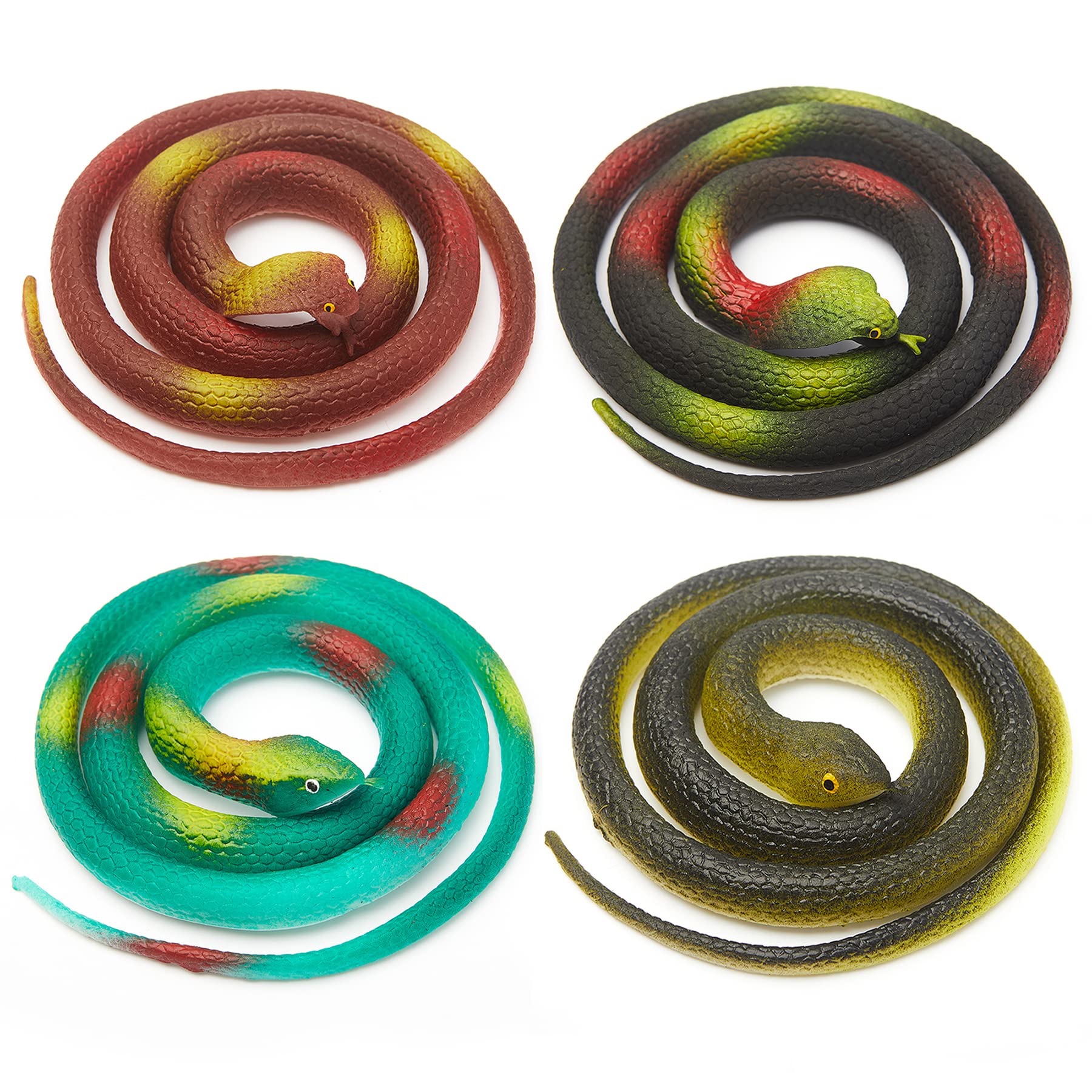 4 Pieces Fake Rubber Snakes, Realistic Rainforest Snake Toy Cobra Prank Prop, Scary Garden Joke 31.5 Inch