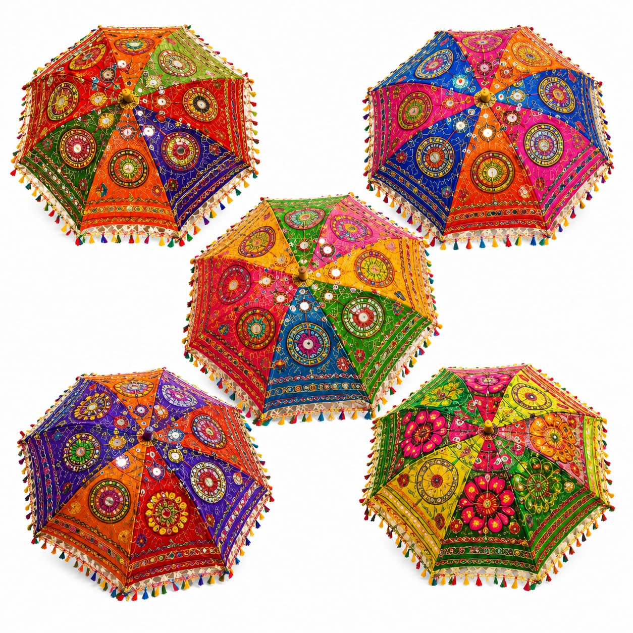 zig zag Indian Decorative Umbrella with Mirror Work & Tassels