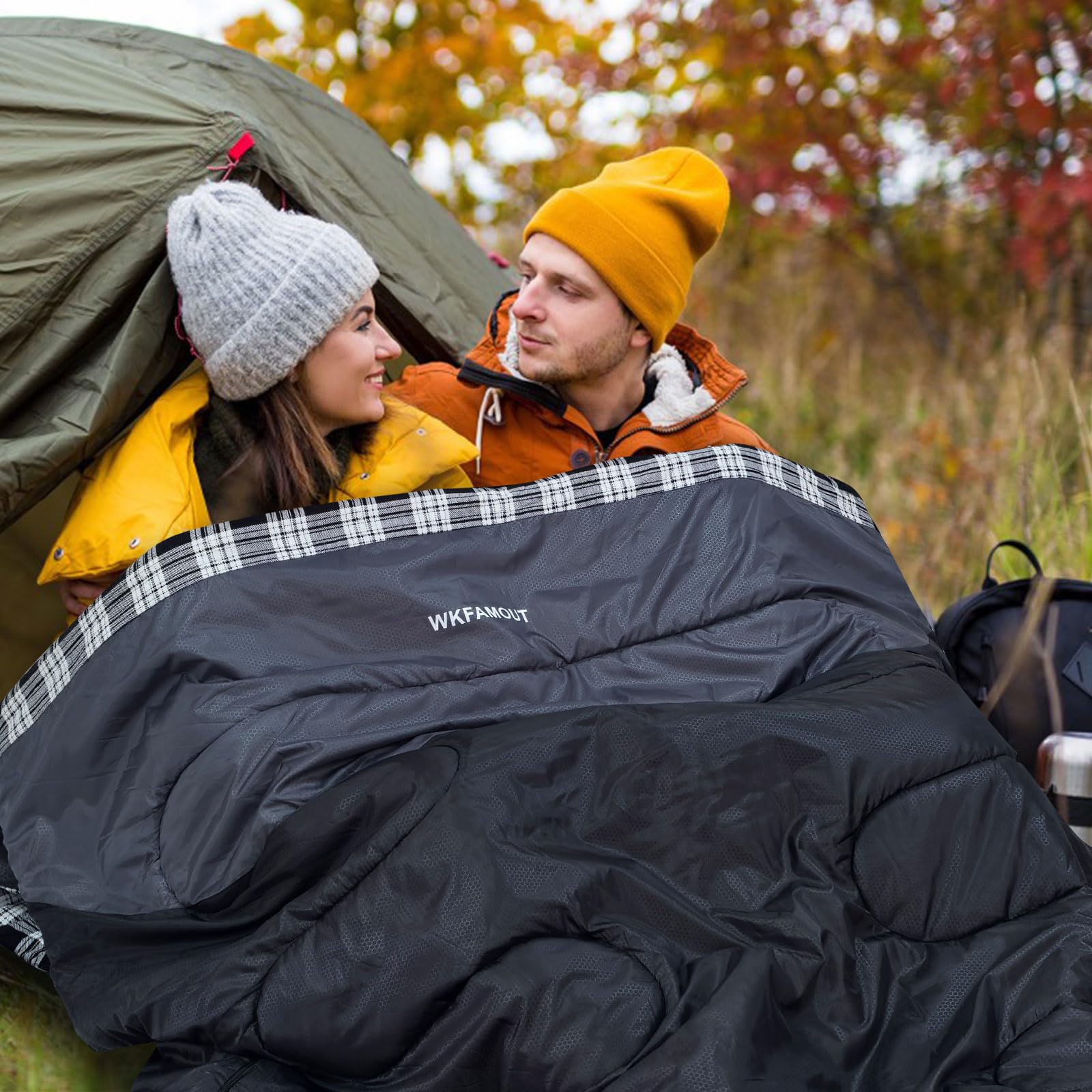 Sacco A Pelo Doppio In Cotone Flanella 220x150cm - Separabile In 2 Singoli, Impermeabile, Per Campeggio 3 Stagioni