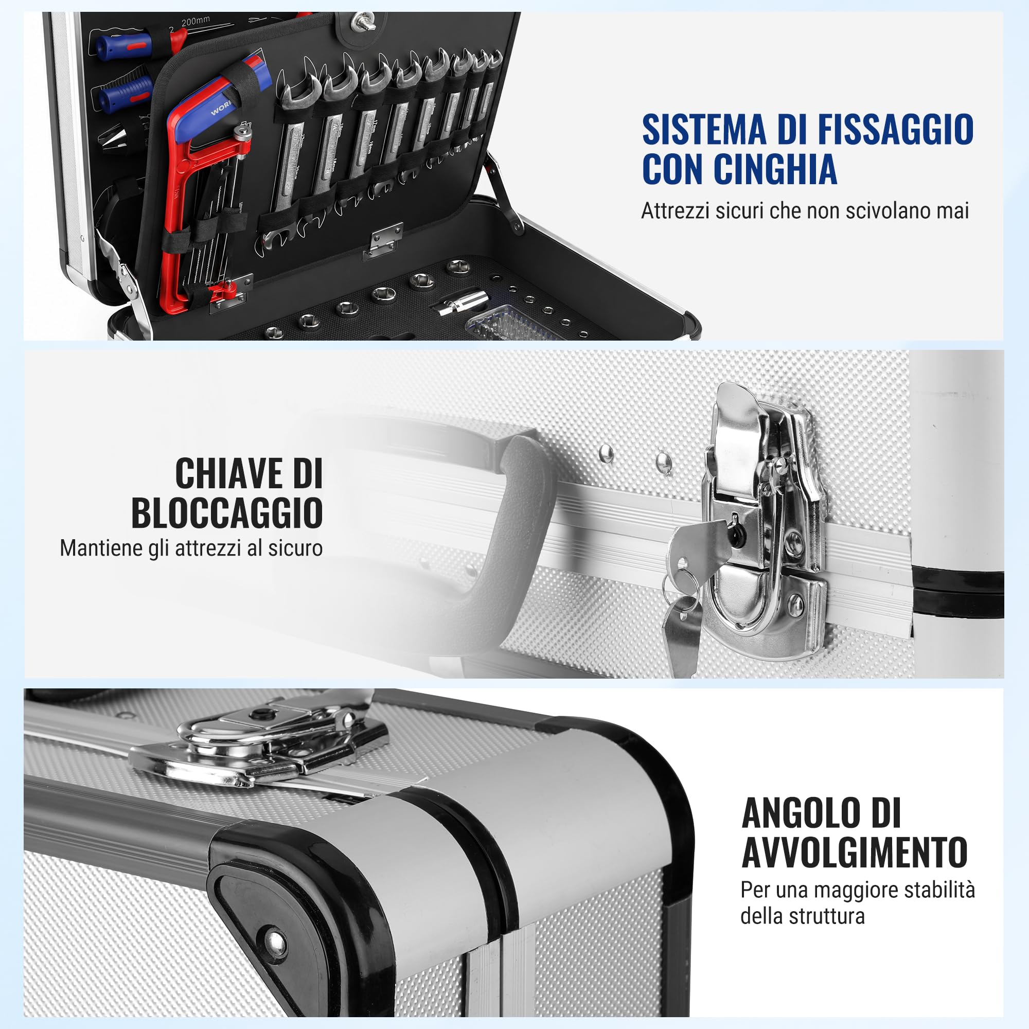 WORKPRO Cassetta Attrezzi da Lavoro Completa 119 Pezzi, Set di Attrezzi, Valigia Porta Utensili, Set Strumenti per Fai da Te