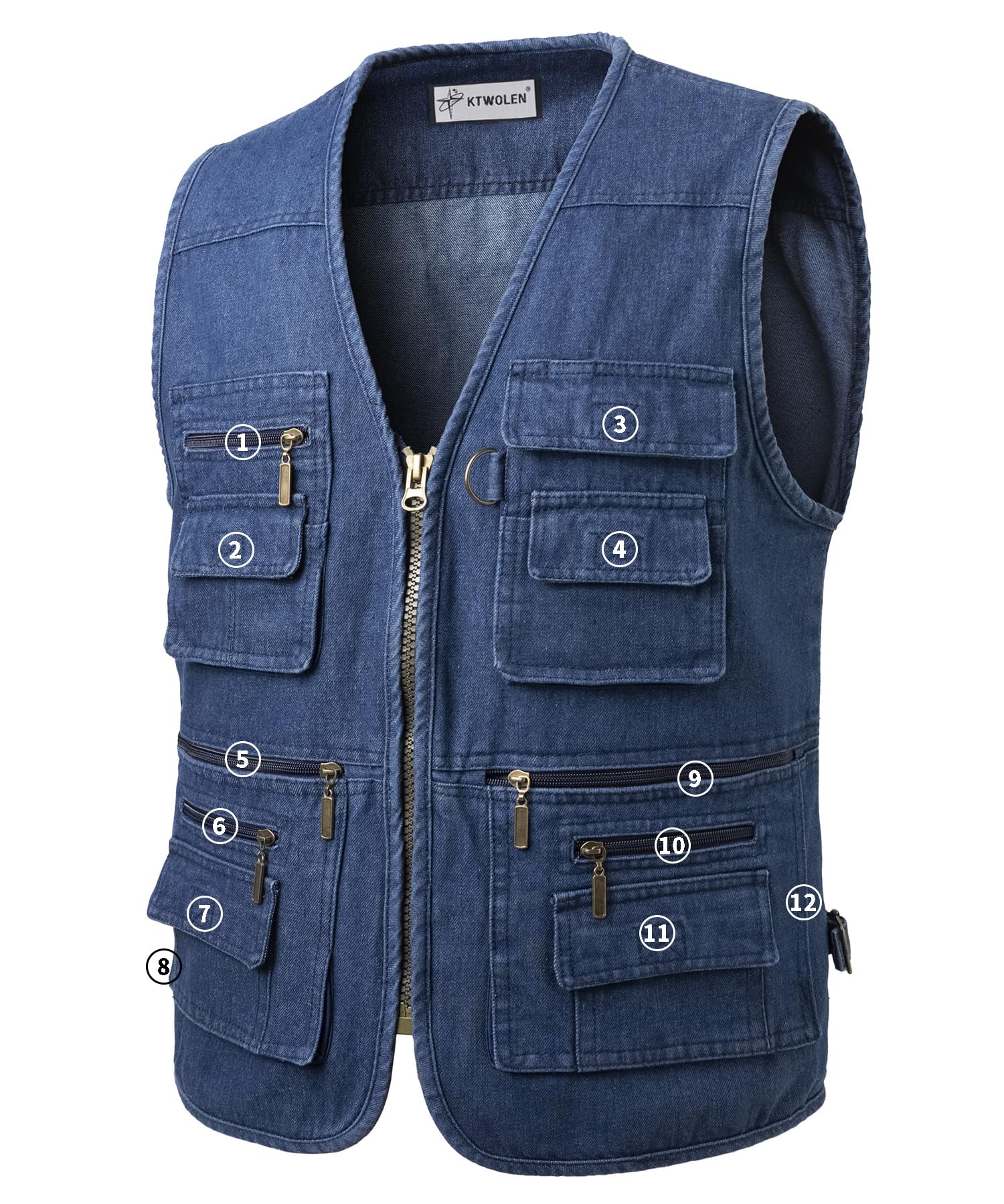 Gilet en Jeans pour Homme Poids Lourd Gilet en Denim de Travail Vintage Veste de Denim Sans Manches Multi Poches Gilet de Moto