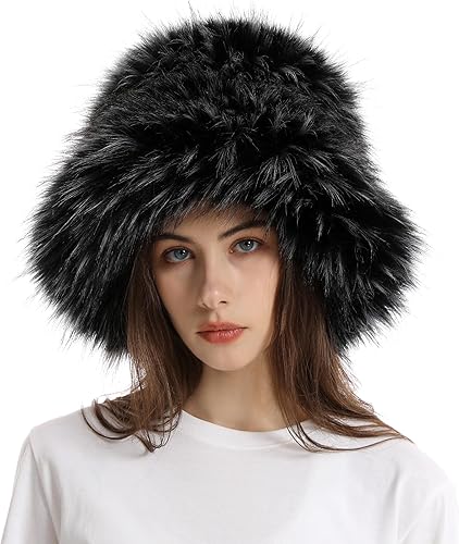 Gorro de pescador mullido para mujer, de invierno, esponjoso, de piel sintética, con diseño de arcoíris, lindos sombreros de pescador para mujer