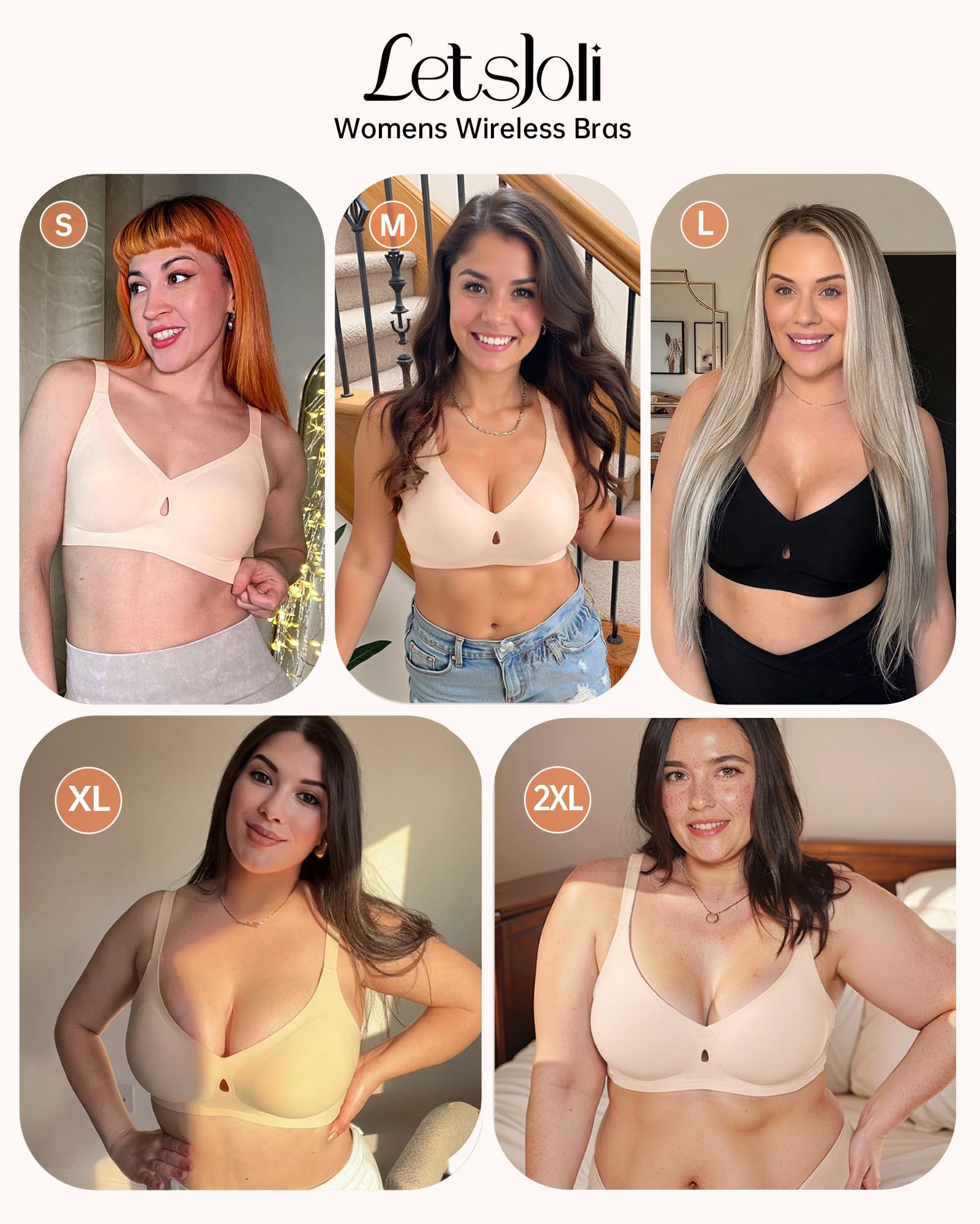 LetsJoli Sujetadores inalámbricos para mujer, sin aros, sin costuras, push-up, cobertura completa, bralette, cómodo sujetador diario