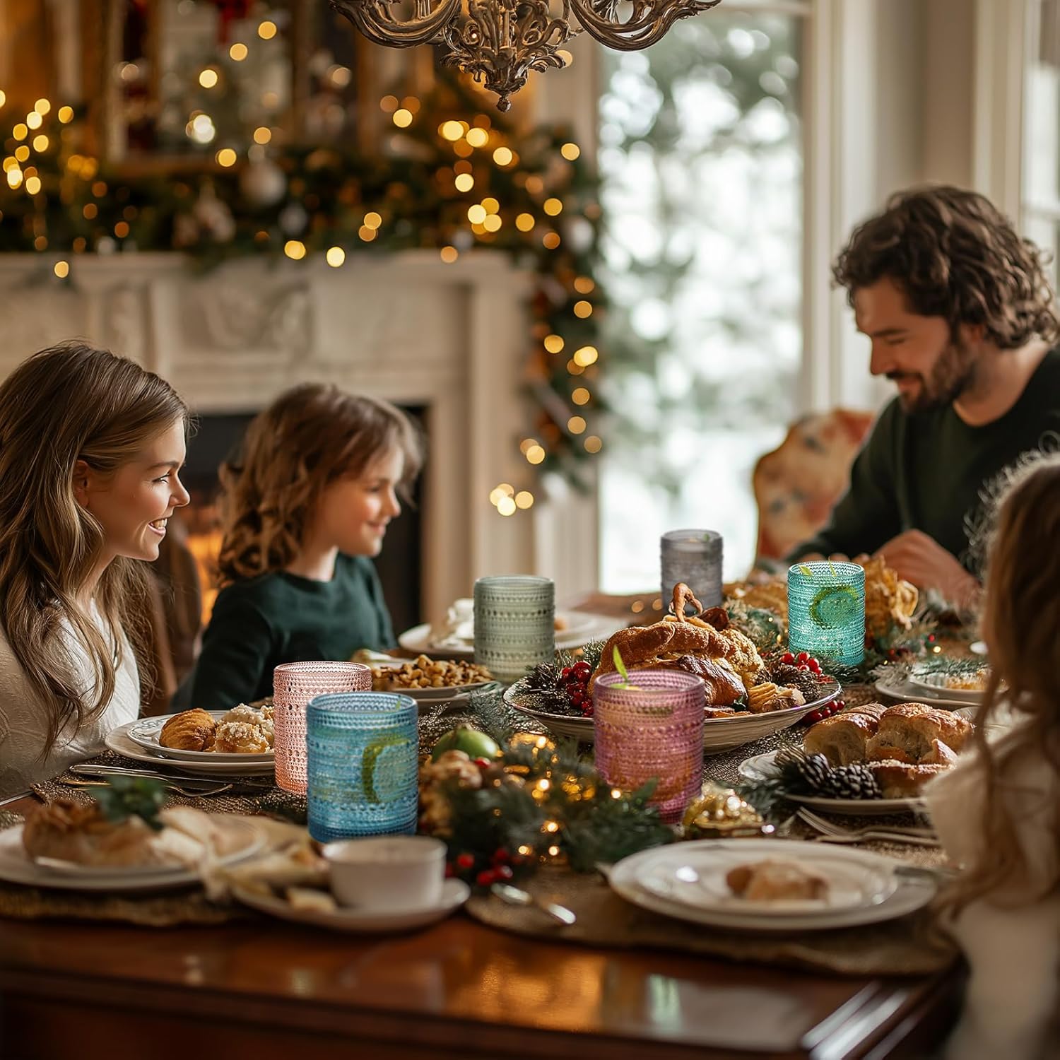 Colored Vintage Hobnail Drinking Glasses Set of 6, Embossed Water Tumbler 12oz, Kitchen & Bar Beaded Glass Cups, Beverage Glass Cups for Water, Beer, Juice, Christmas and New Year gifts - Image 7