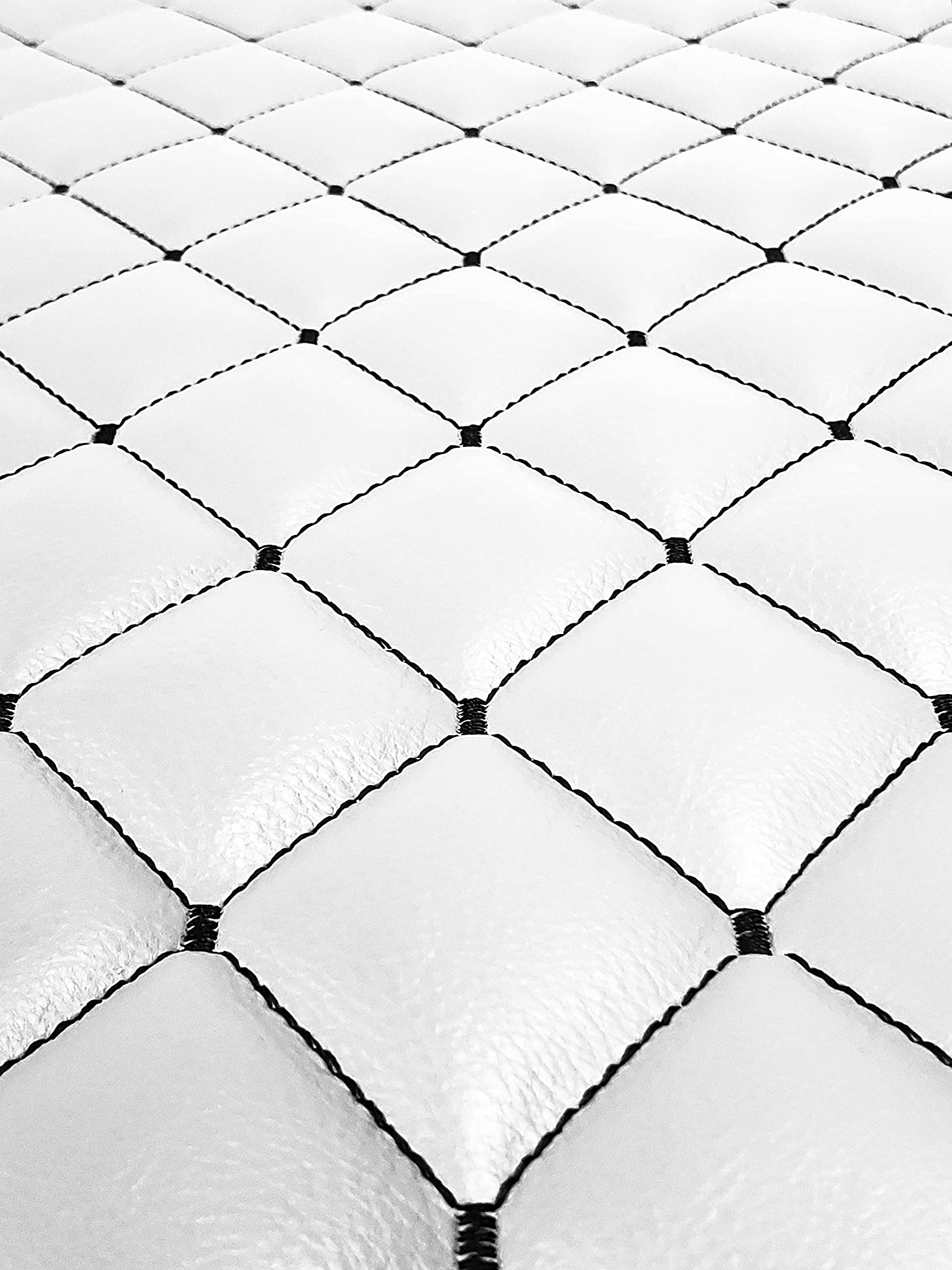 Vinyl Quilted Foam Fabric with 3/8" Foam Backing Upholstery / 52" Wide/Sold by The Yard/FABRIC EMPIRE (White with Hq Black Thread, Diamond 2" x 3")