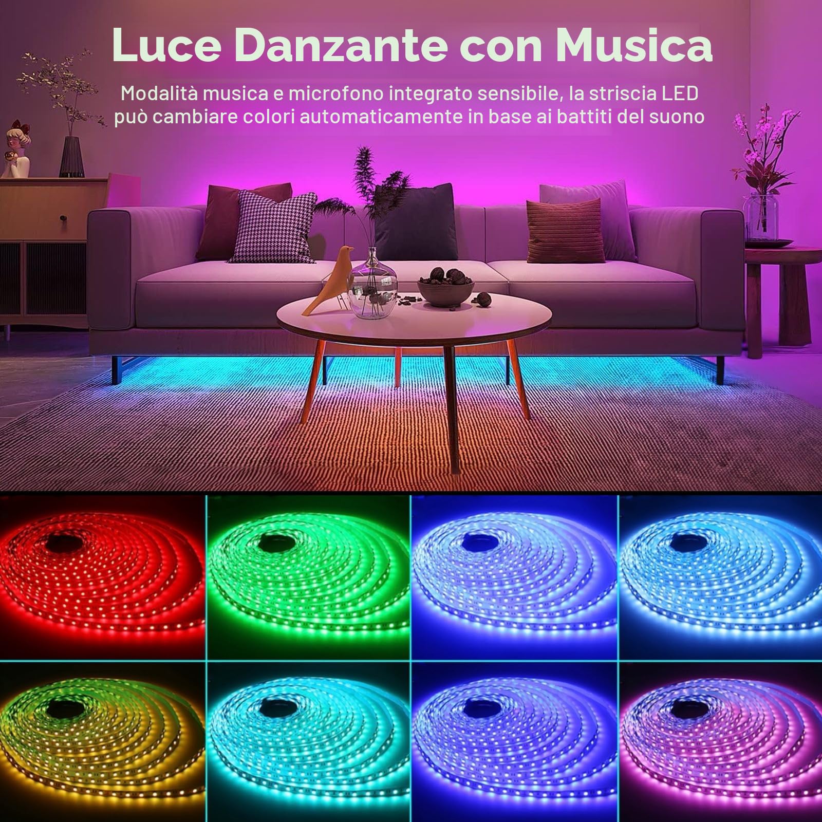 LUXONIC Impermeabile Striscia LED 10m(2X5M), 60 LED/m, 600 LED Super Luminoso, 24V 5050 RGB Esterna Flessibile Luci LED Colorate, APP e Telecomando, Sincronizzazione Musicale, per Cucina, Feste, Bar