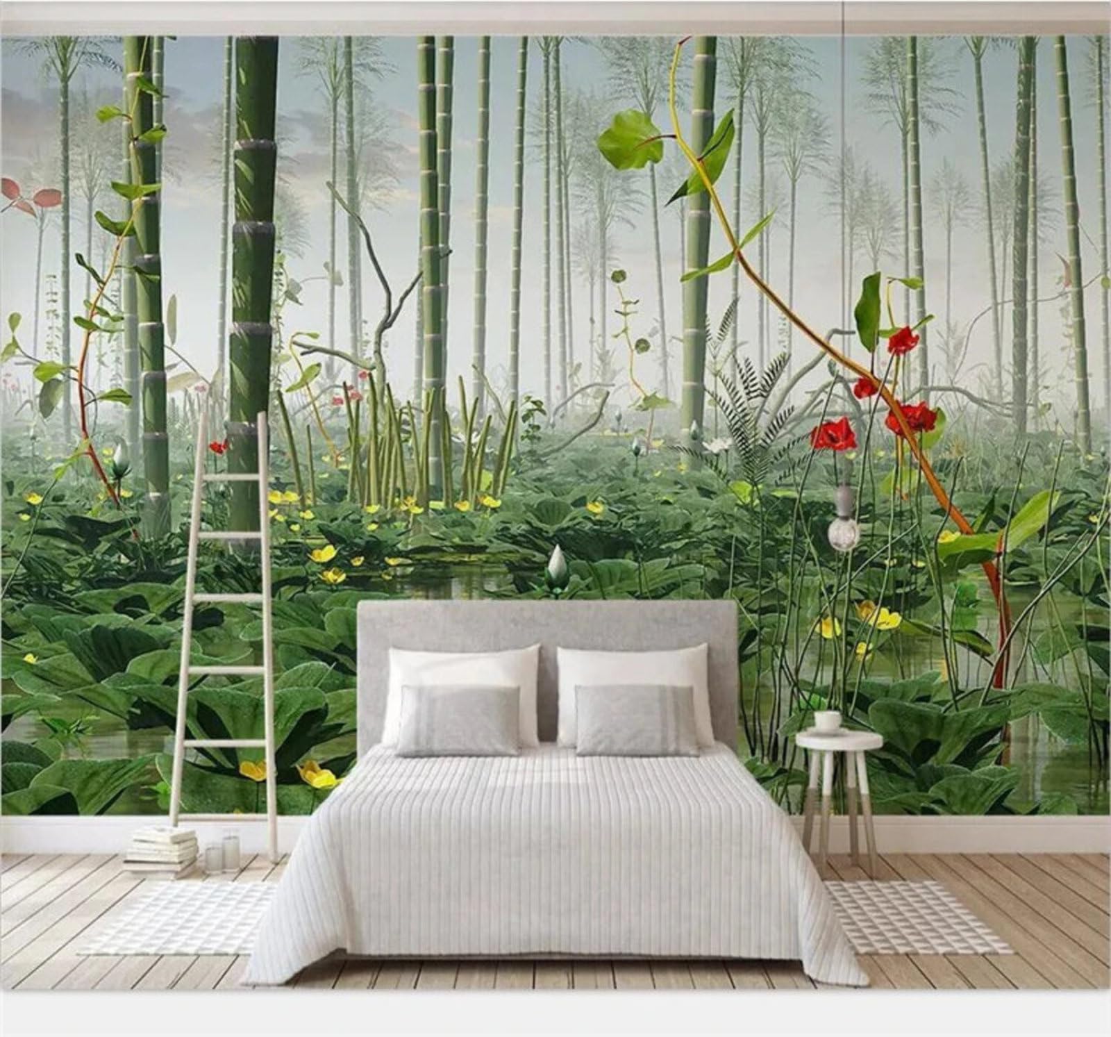 Xlming 250Cm×170Cm(B×H) Minimalism Fresh Green Bamboo Grove Flowers 3D Wallpaper Luxury Home Dining Decor Paste Sofa Living Room The Wall For Bedroom Mural-250Cm×170Cm