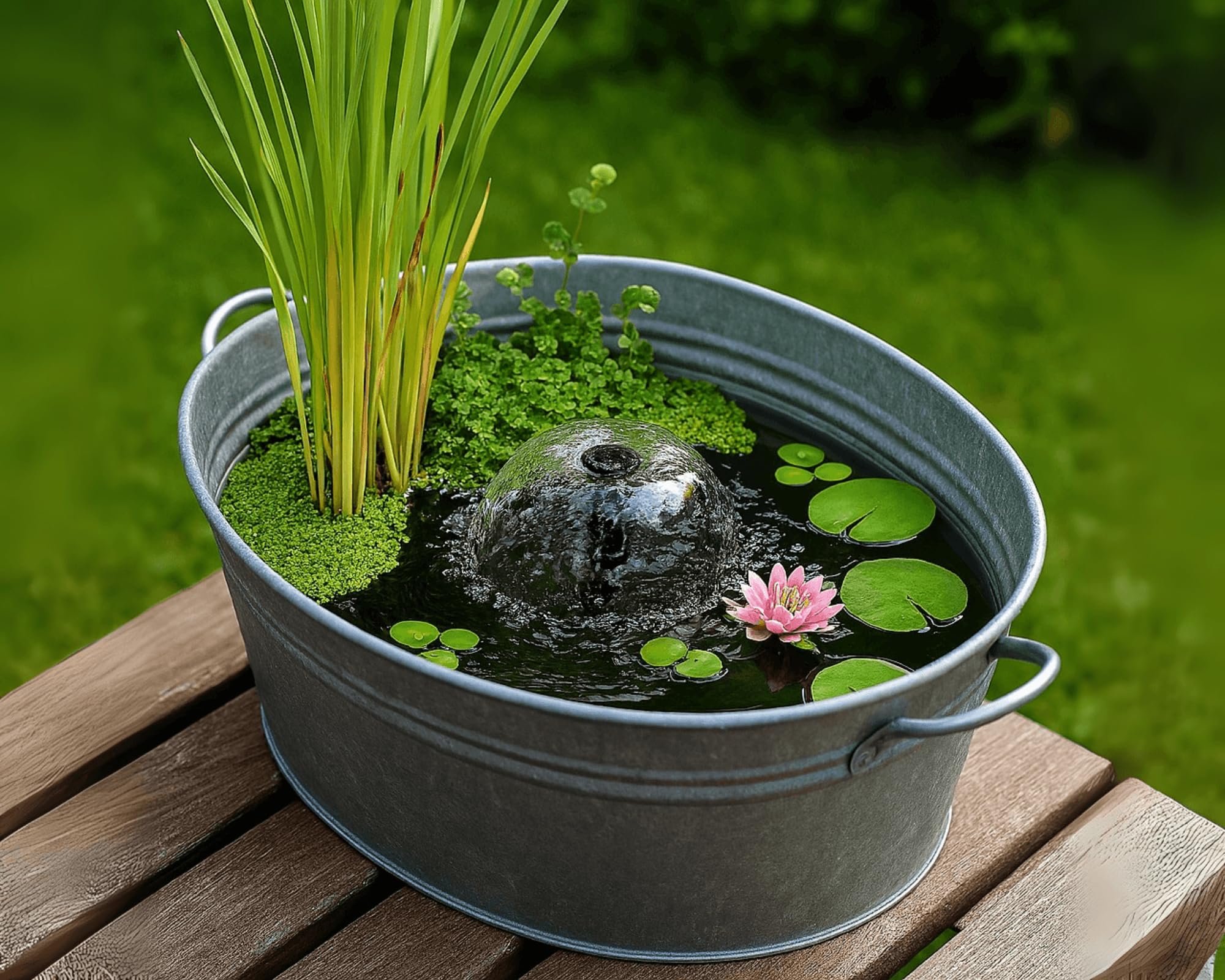 Garnelio Miniteich Pflanzen Set - Seerose Nymphaea Sulphurea vorgezogen in Kokosfaser - 3 Schwimmpflanzen - Seerosen-Dünger 25 Kapseln - Perfekt für Zinkwanne & Kübel - Pinke Seerose