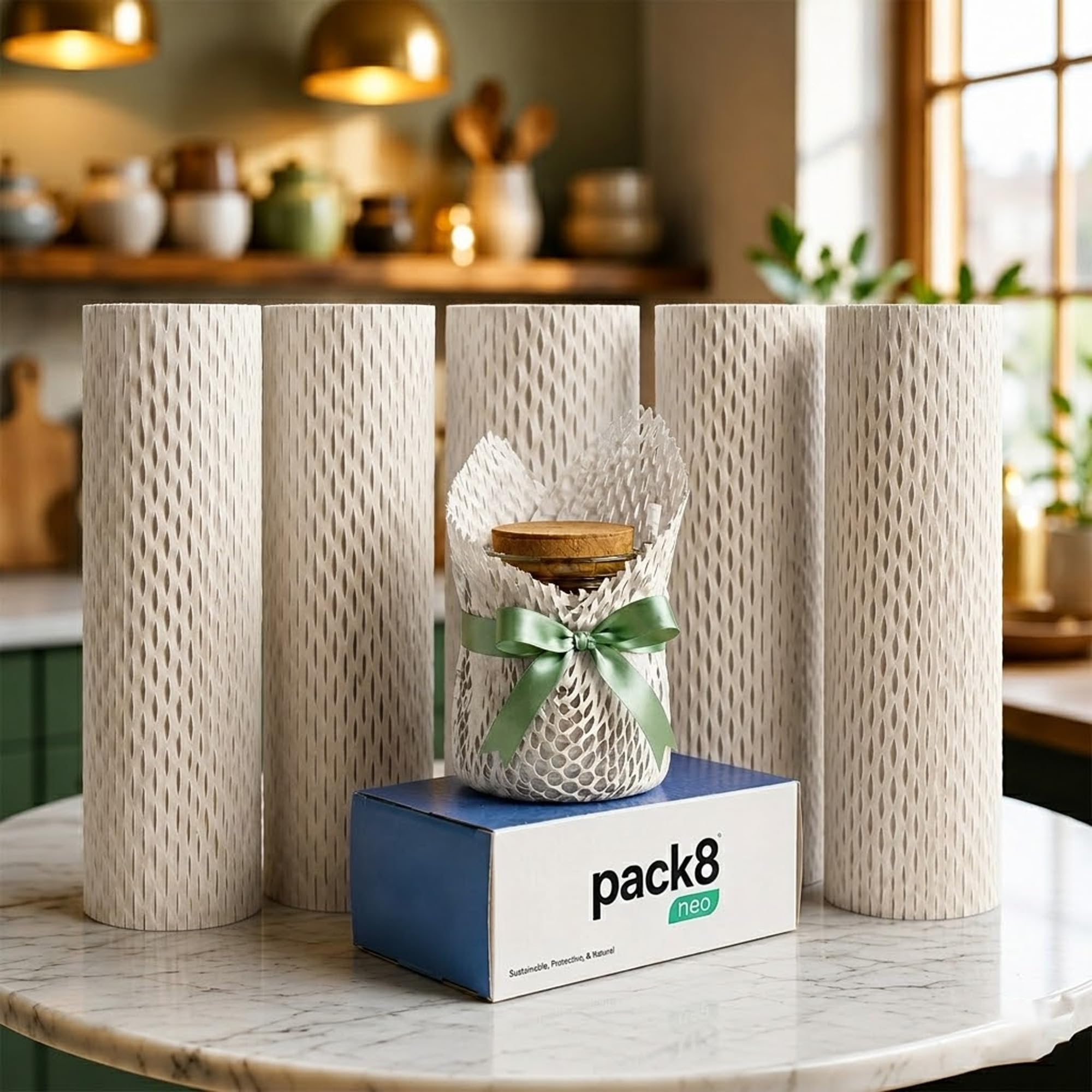 Pack8 Honeycomb Paper Wrap White 100m x 30cm (12") – Eco-Friendly Protective Packing Paper, Recyclable Bubble Wrap Alternative for Shipping, Moving & Fragile Items (Pack of 5)