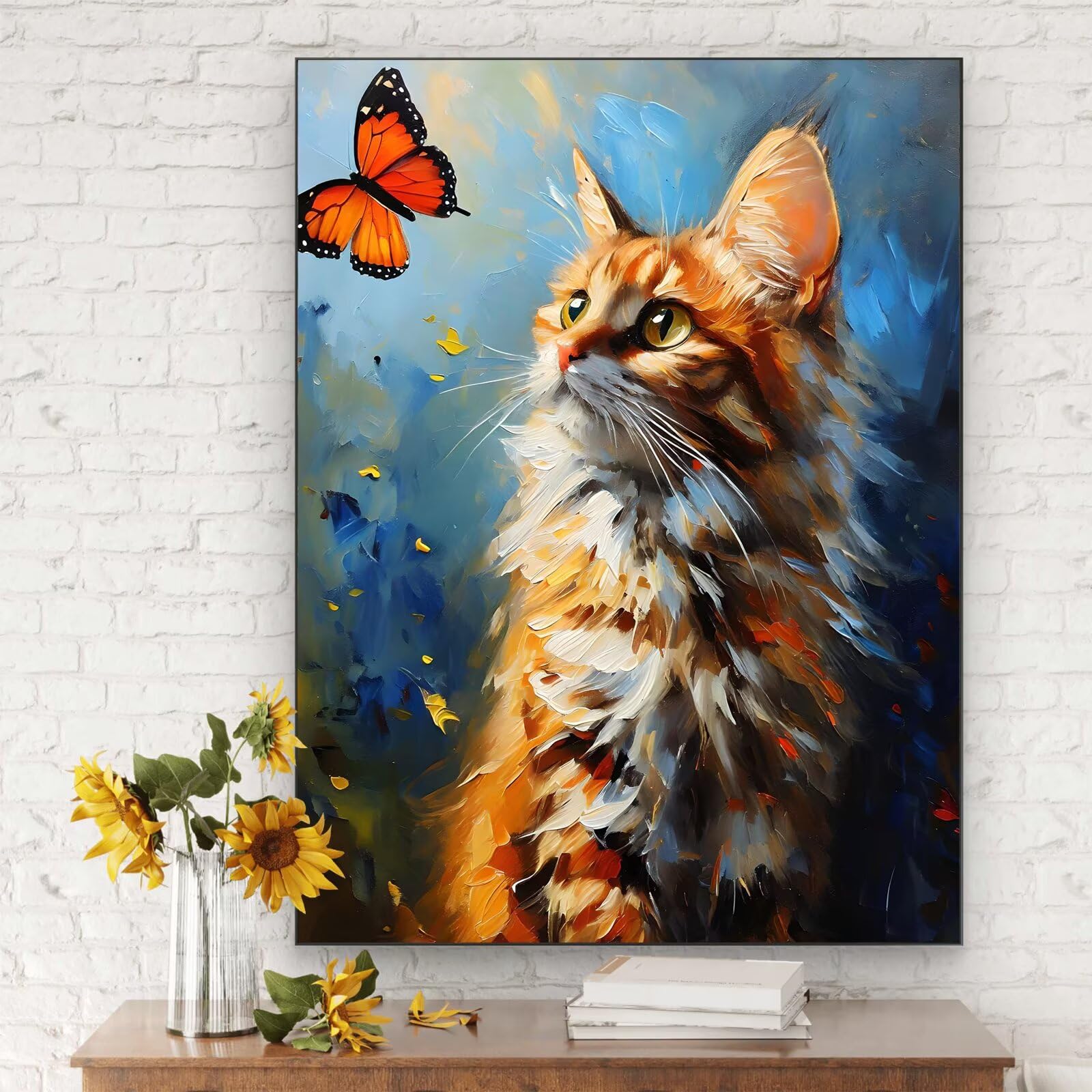 Malowanie według liczb dla dorosłych, 90 x 120 cm zestaw do malowania według numerów kot dla dorosłych początkujących, Paint by Numbers motyl z akrylowymi pędzlami do rysowania, dekoracja domu i