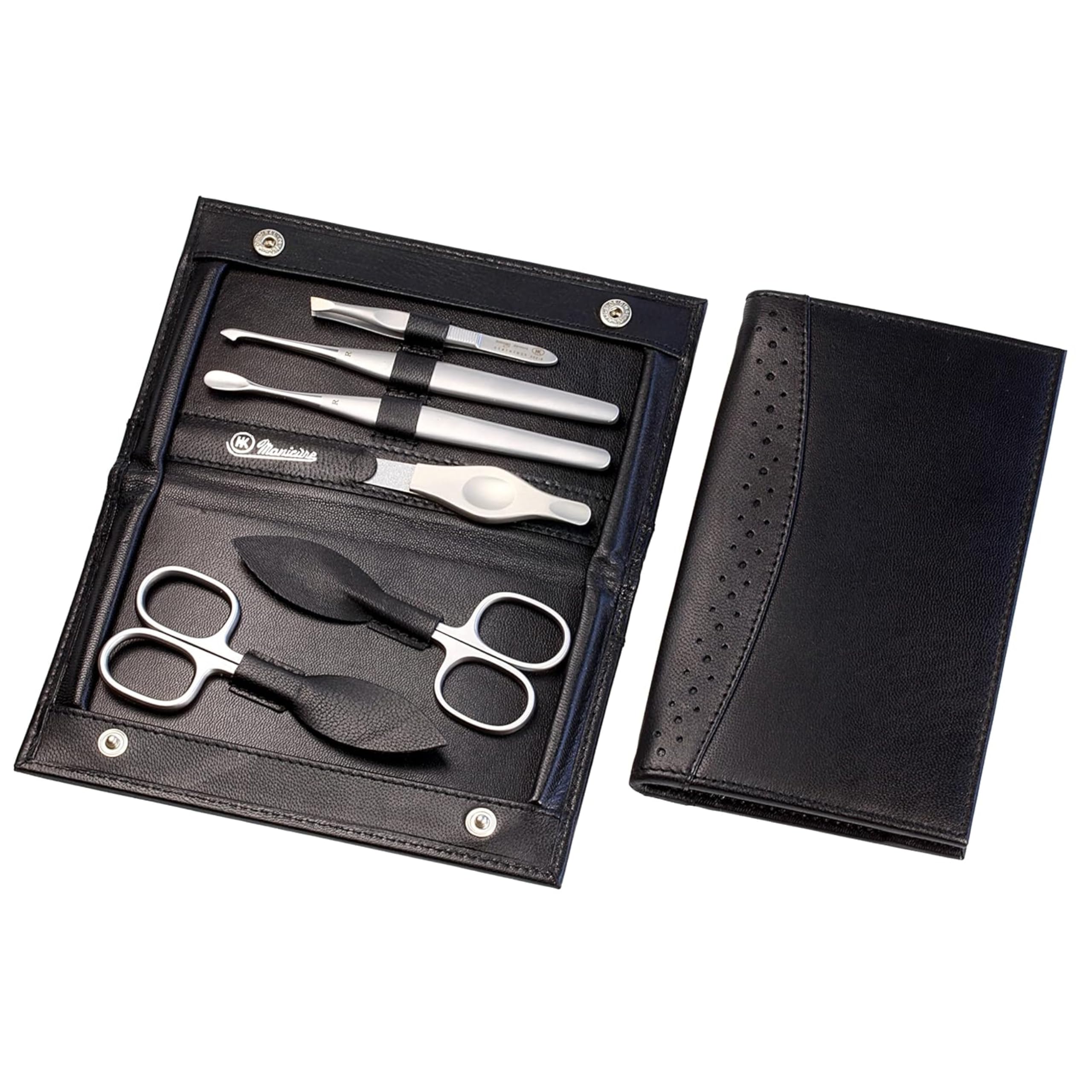Hans Kniebes Maniküre Set 6-teilig Edelstahl Rostfrei - Nagelpflegeset für Damen und Herren im Leder Etui - Inkl. Nagelschere, Nagelfeile, Nagelhautentferner - Pediküre Set & Fußpflege Set
