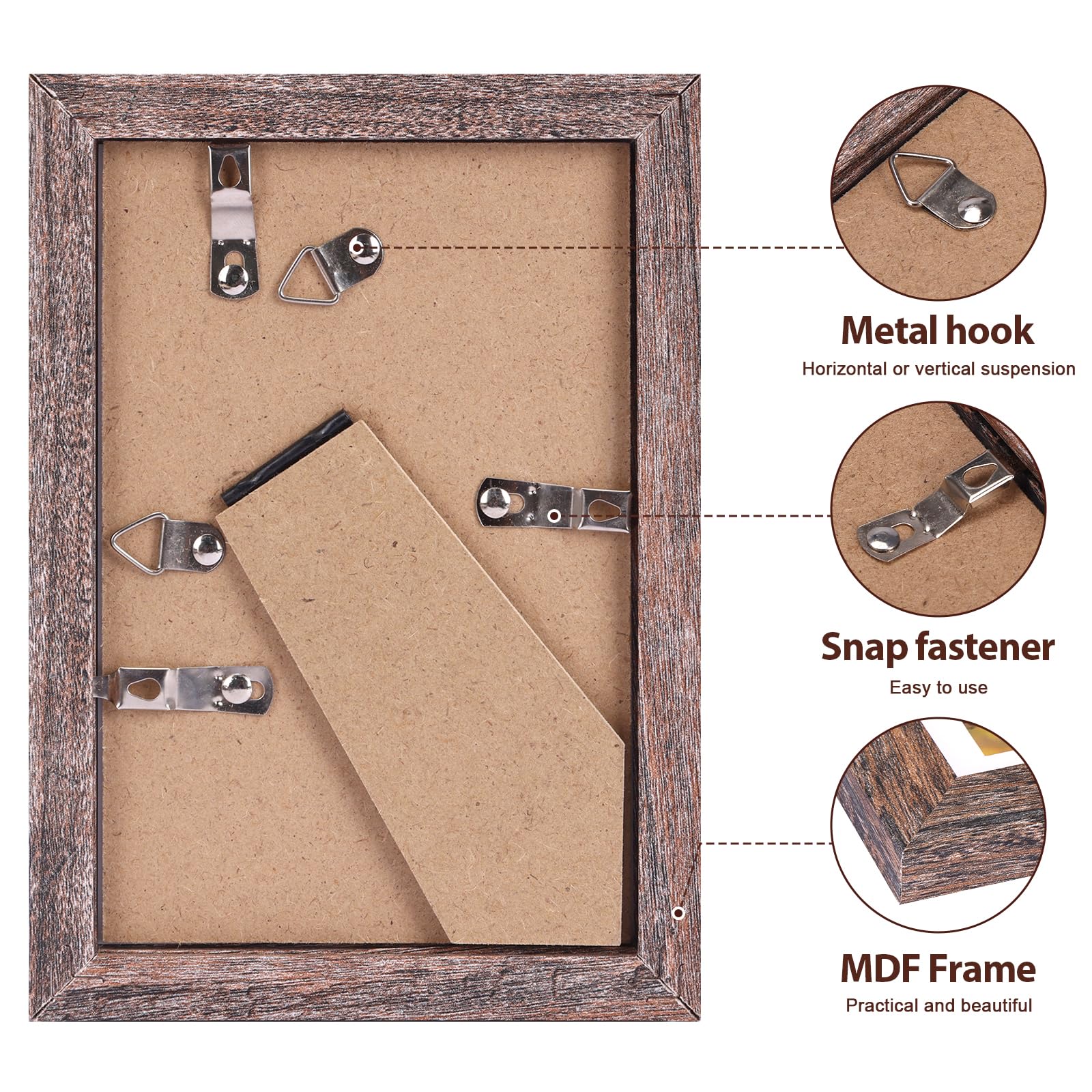 Fixwal 4x6 Bilderrahmen 5er Set mit gehärtetem Glas, MDF, rustikales Braun