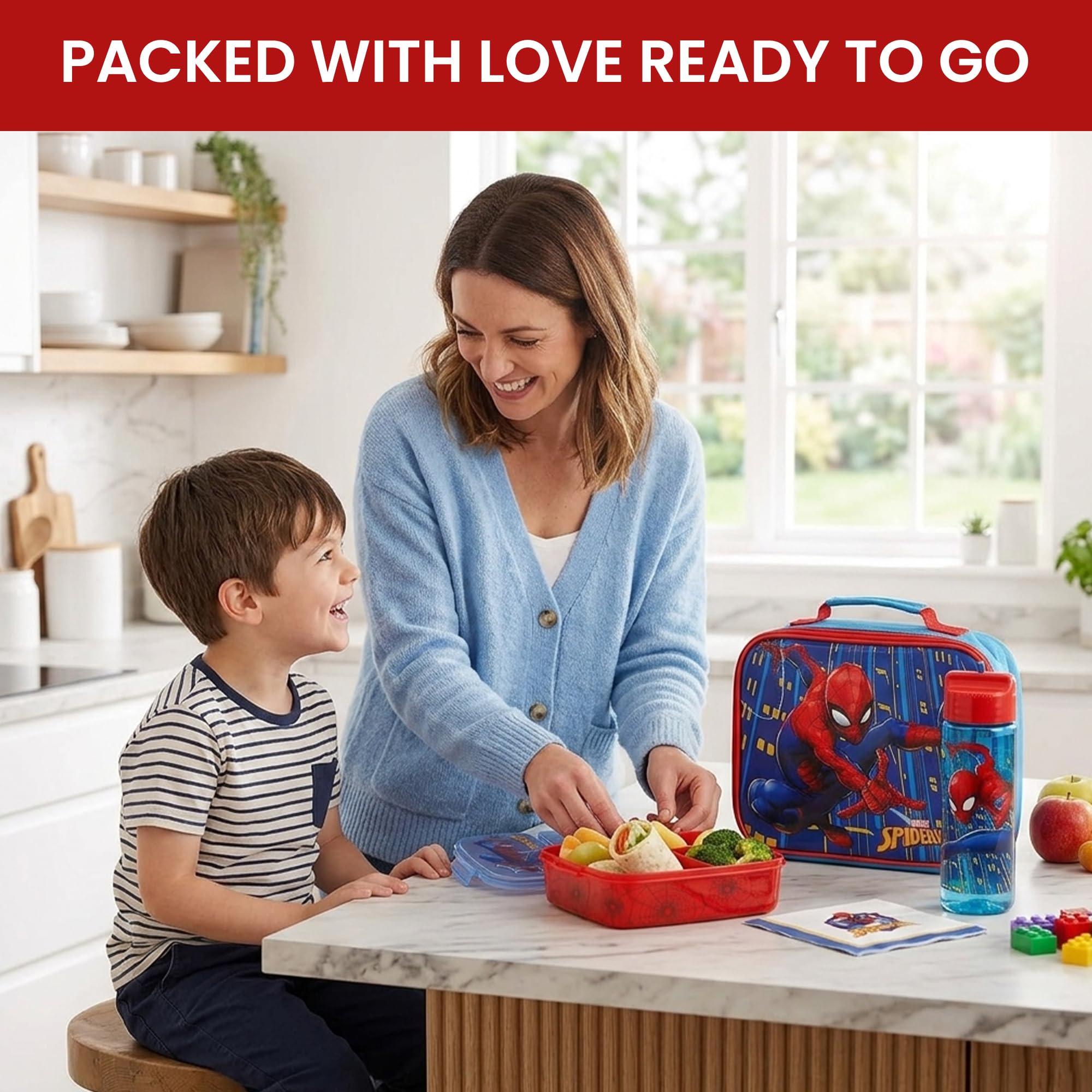 Boîte à Déjeuner Enfant 3 Compartiments Spider-Man - Avec Autocollant Nom Personnalisable | Lunch Box École Maternelle
