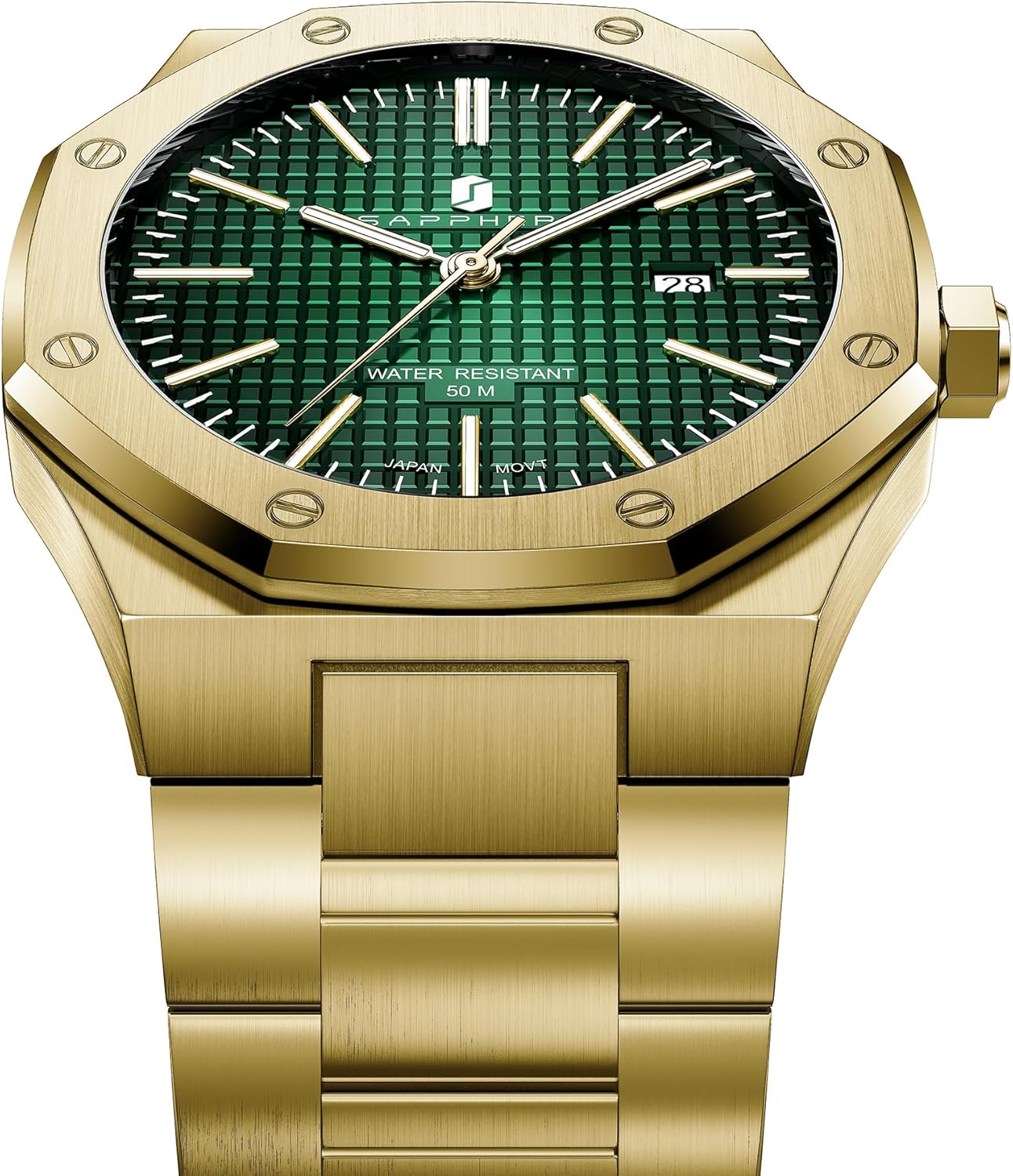 SAPPHERO Men's Watch Octagonal Stainless Steel Luminous Wristwatch Luxury Analog Quartz Watch for Men with Date Elegant Mens - Image 7