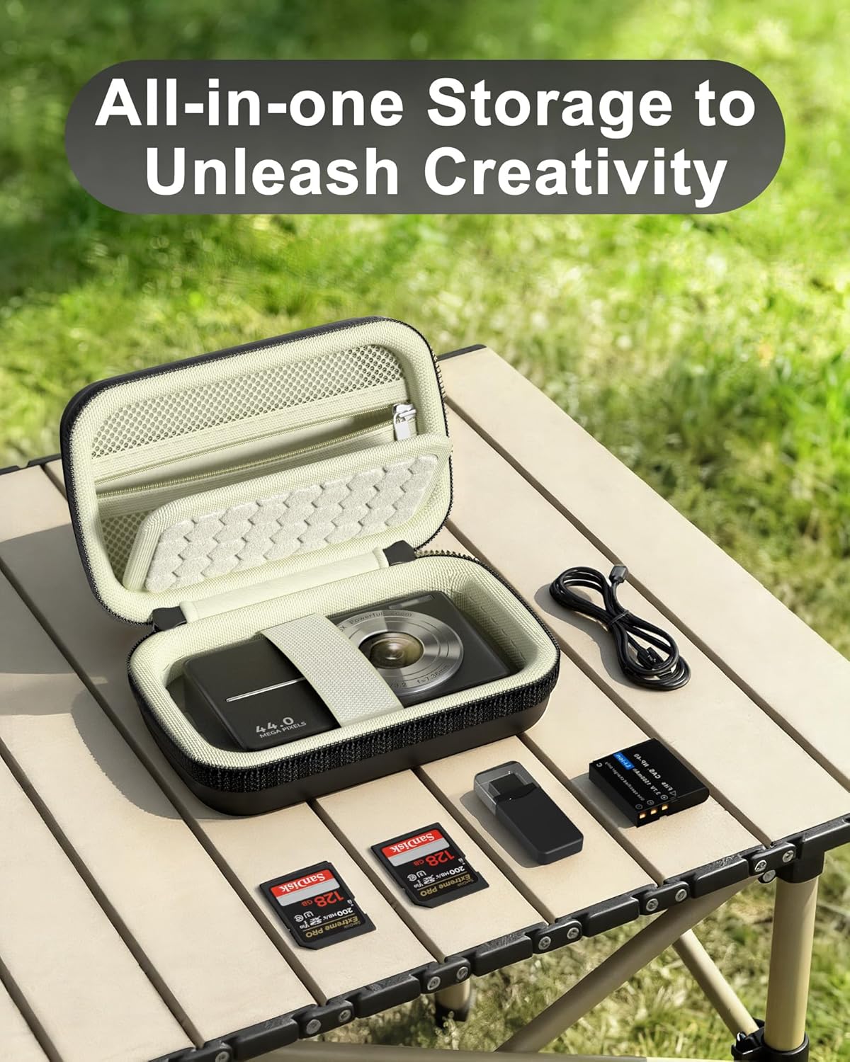 ProCase Digital Camera Case for CAMKORY/Lecran/Lecnippy/Froitx/aycy/FJFJOPK/KODAK PIXPRO FZ55/FZ45 4K Vlogging Camera, Compact Hard Storage Travel Bag with Mesh Pocket for Batteries, SD Card -Black