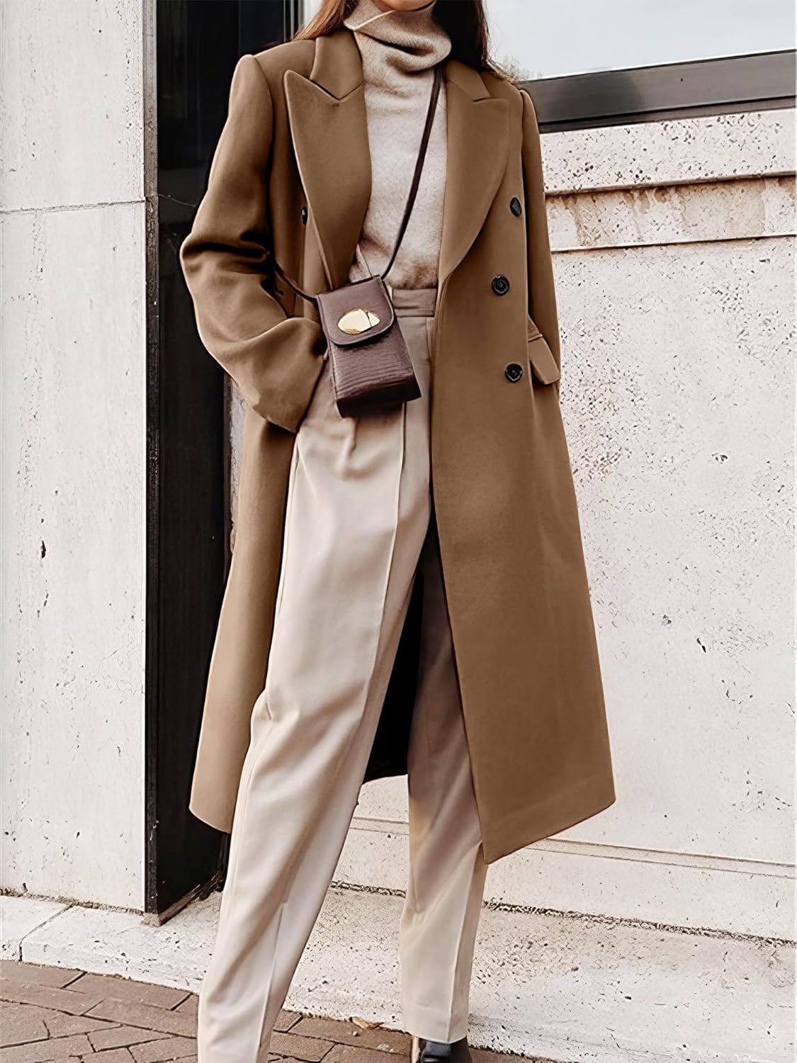 IDEALSANXUN Womens Long Wool Coats Fall Winter Double Breasted Trench Coat Peacoat - Image 4