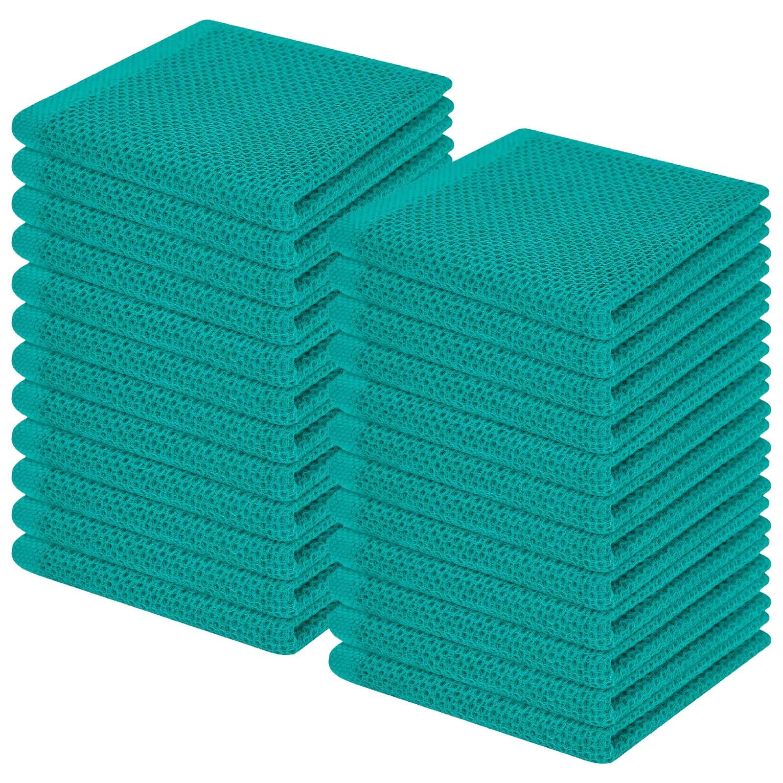 Homaxy 100% Cotton Waffle Weave Kitchen Dish Cloths 24-Pack, Teal