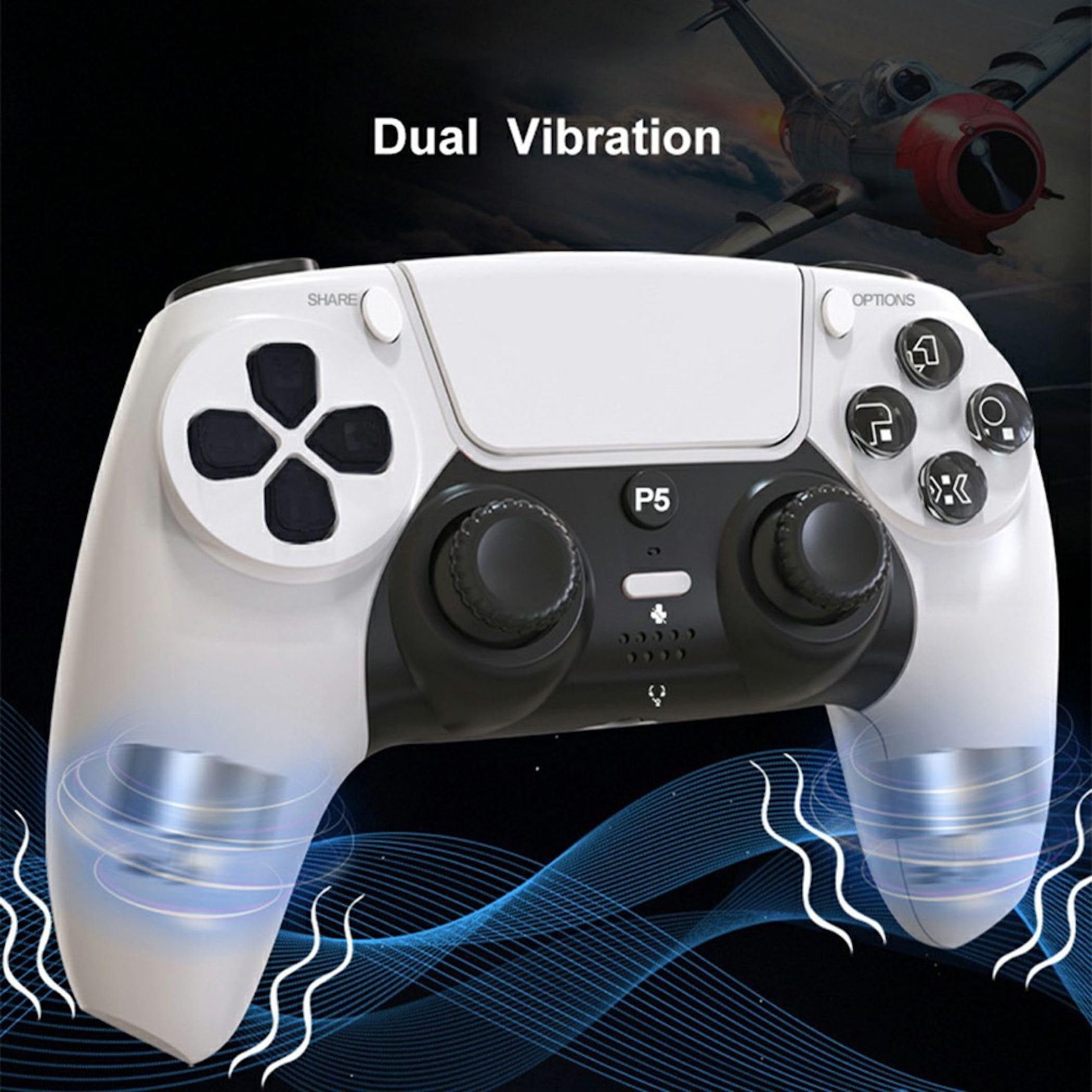 Wigento Wireless Controller für PS5, Hall Effekt Joysticks, 6 Achsen Gyroskop, Dual Vibration, Bluetooth 5.3, Touchpad, Gaming Gamepad (Weiß)