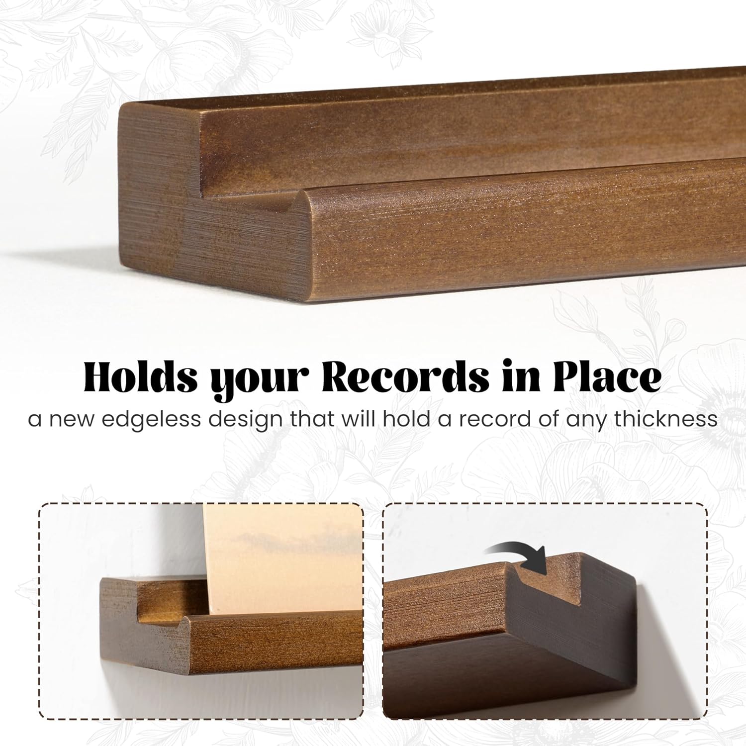 RICHFOCUS Vinyl Wall Mount, 6 Pack Solid Wood Record Shelf, Album Record Holder Display, 12 inch Floating Shelves for Wall, Magazine Shelf, Kids Bookshelf for Bedroom, Living Room, Walnut Walnut 6 Pack