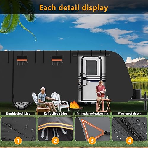 Miniatura 3 de Tokept Funda para autocaravana, tela Oxford 300D impermeable, transpirable, con banda reflectante triangular, 8 capas superior cubierta de remolque