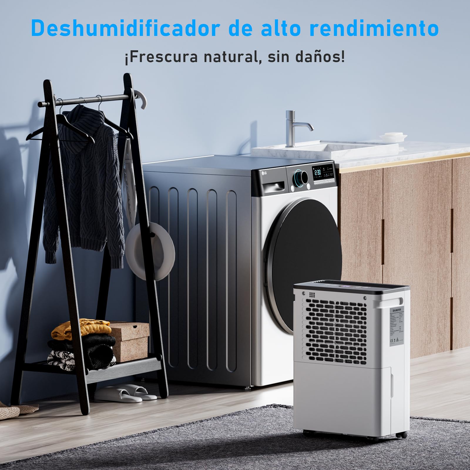 OKYUK Deumidificatore 12 litri/giorno, adatto per ambienti di circa 90 metri cubi (30 metri quadrati), Deumidificatore casa muffa, sbrinamento automatico, 32 dB, refrigerante R290, PD12R-03DE