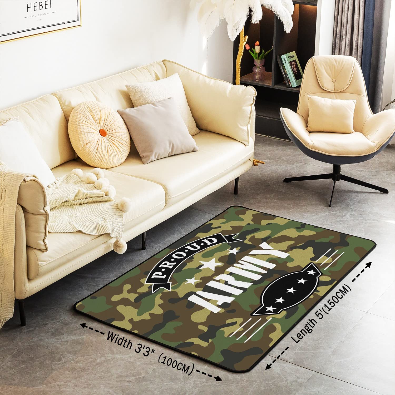 Homemissing Camouflage Tapis de Salon 100x150cm Salon Camouflage Tapis Chambre à Coucher Style Militaire décoratif Army Grain Vert Marron