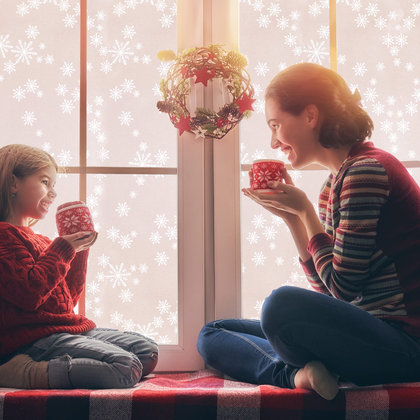 Niviy Film de confidentialité pour fenêtre - Décorations de Noël - Flocons de Neige - Autocollant Non adhésif - Film en Verre dépoli - Contrôle de la Chaleur - 60 x 200 cm