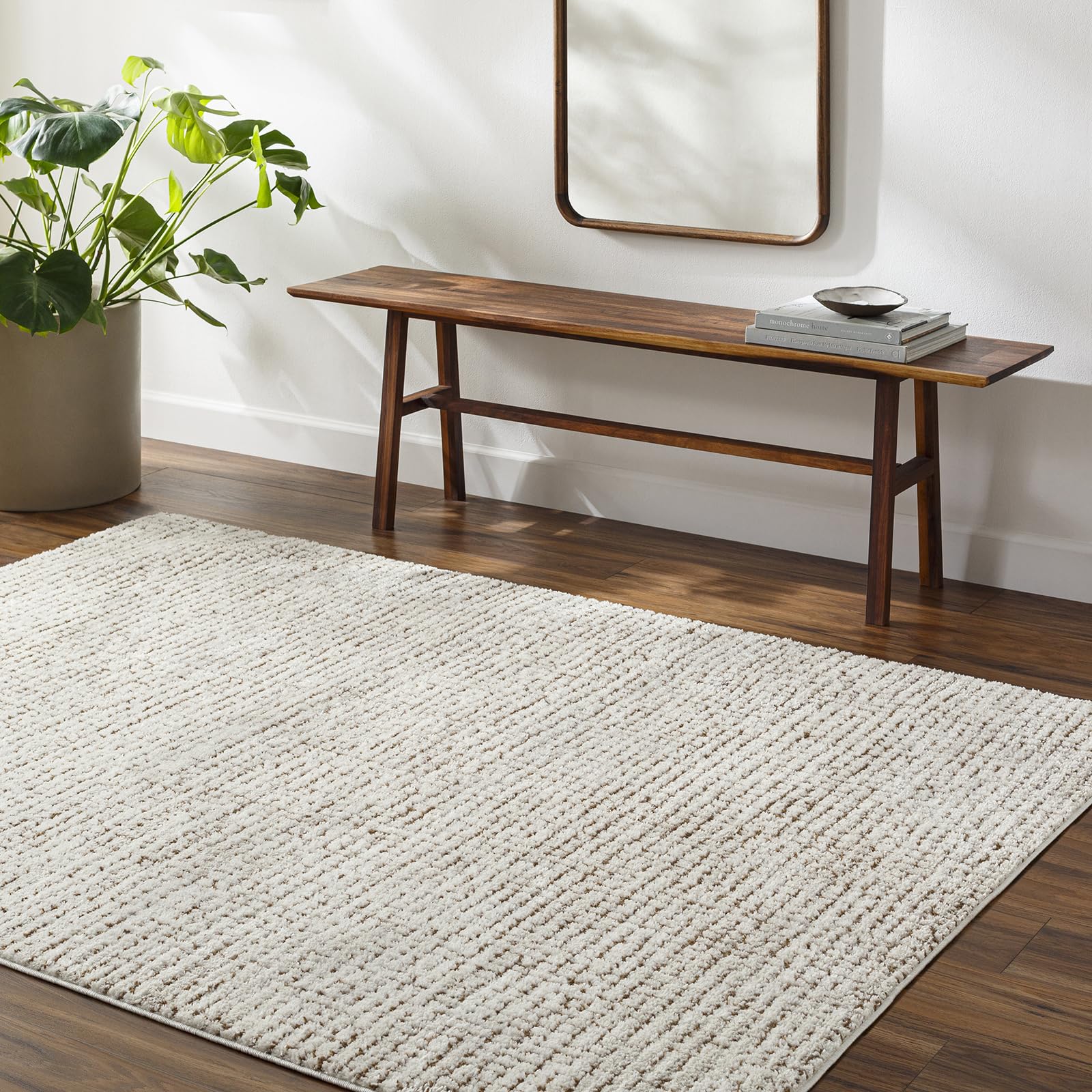Scandi Modern High Pile Ivory/Black AMANDINE Area Rug - 160 x 213 cm - Polyester