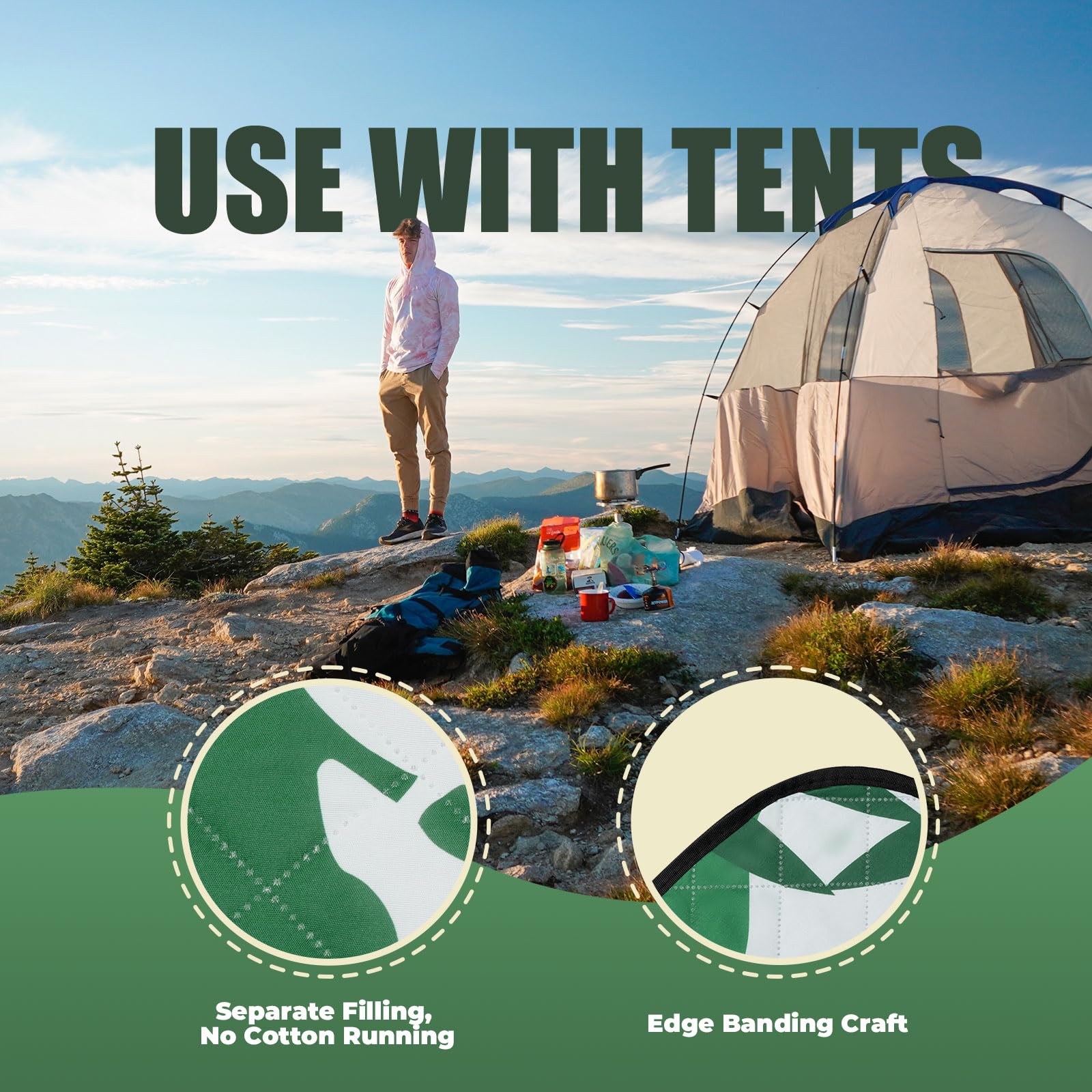 Coperta Picnic Impermeabile, Telo Picnic Portatile 200 x 200cm, Coperta da Spiaggia Resistente, Tappetino da Campeggio con Manico, per Escursione, Viaggio, Giardino, Barbeque, Parco