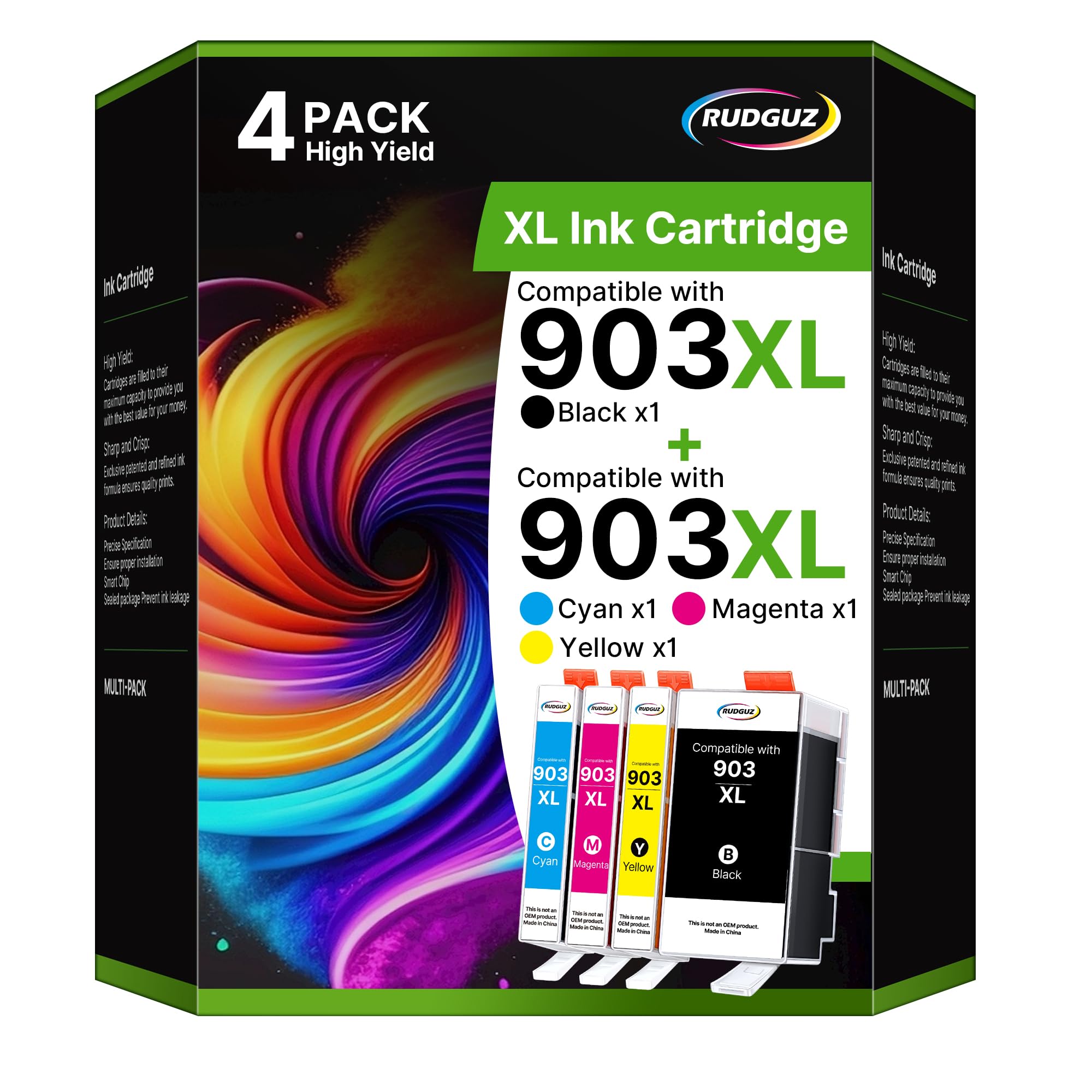 903 Druckerpatronen 903 XL Kompatible für HP 903 Druckerpatronen 903XL Multipack für HP OfficeJet 6950 6951 OfficeJet Pro 6960 6970 6974 (903XL Schwarz Cyan Magenta Gelb, 4er-Pack)