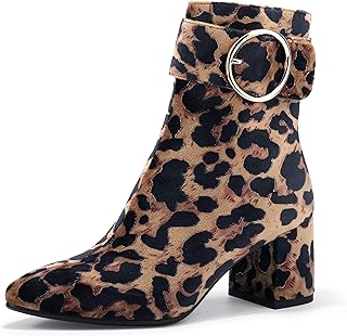 Women Dressy Chunky Heel Ankle Boots Pointed Toe Metal...