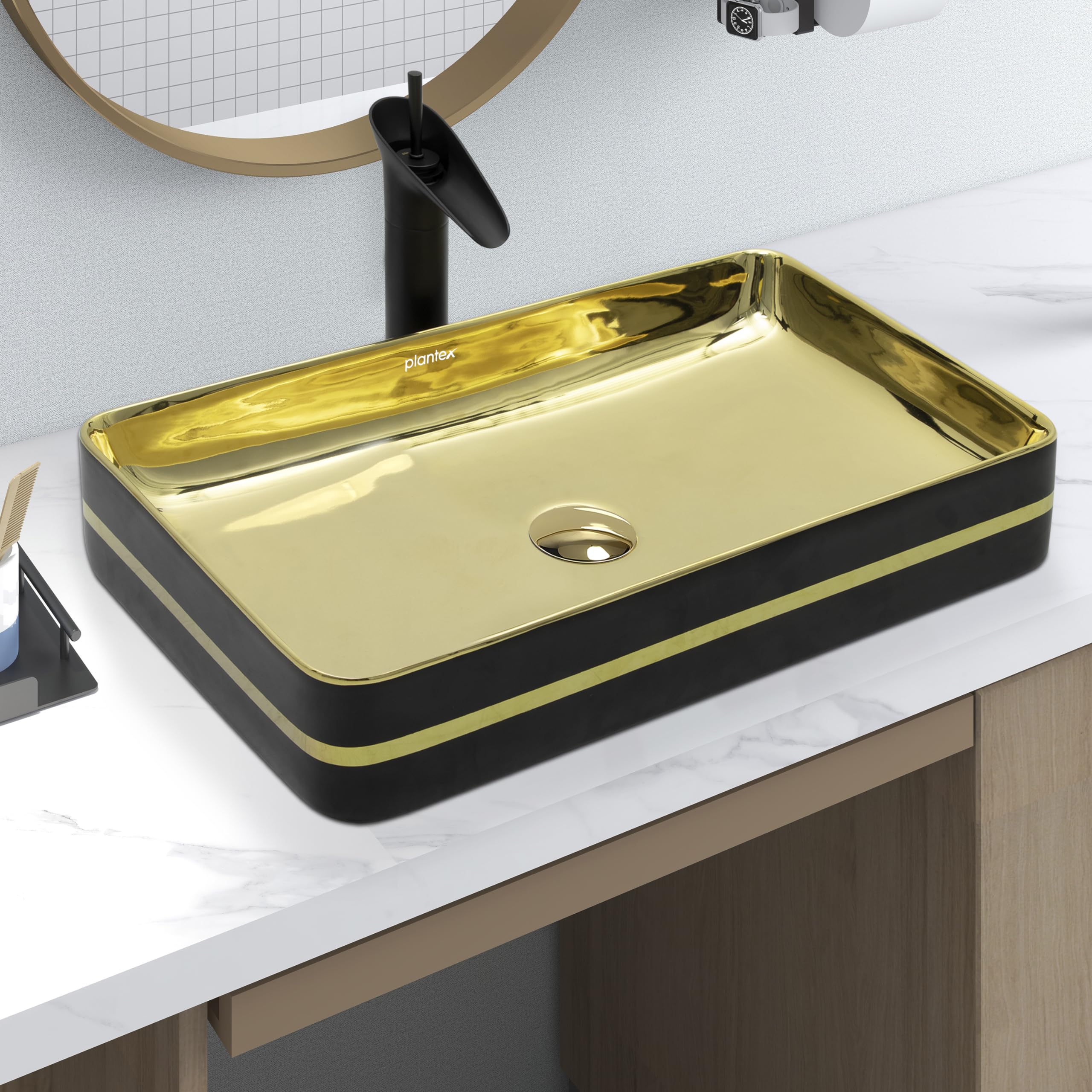 Plantex Table Top Wash Basin For Bathroom/Designer Ceramic Basin/Countertop Vessel Sink Basin - Indo-European Collection (24 x 14 x 5 Inch) (B0CS9R2NB3) Amazon Price History, Amazon Price Tracker