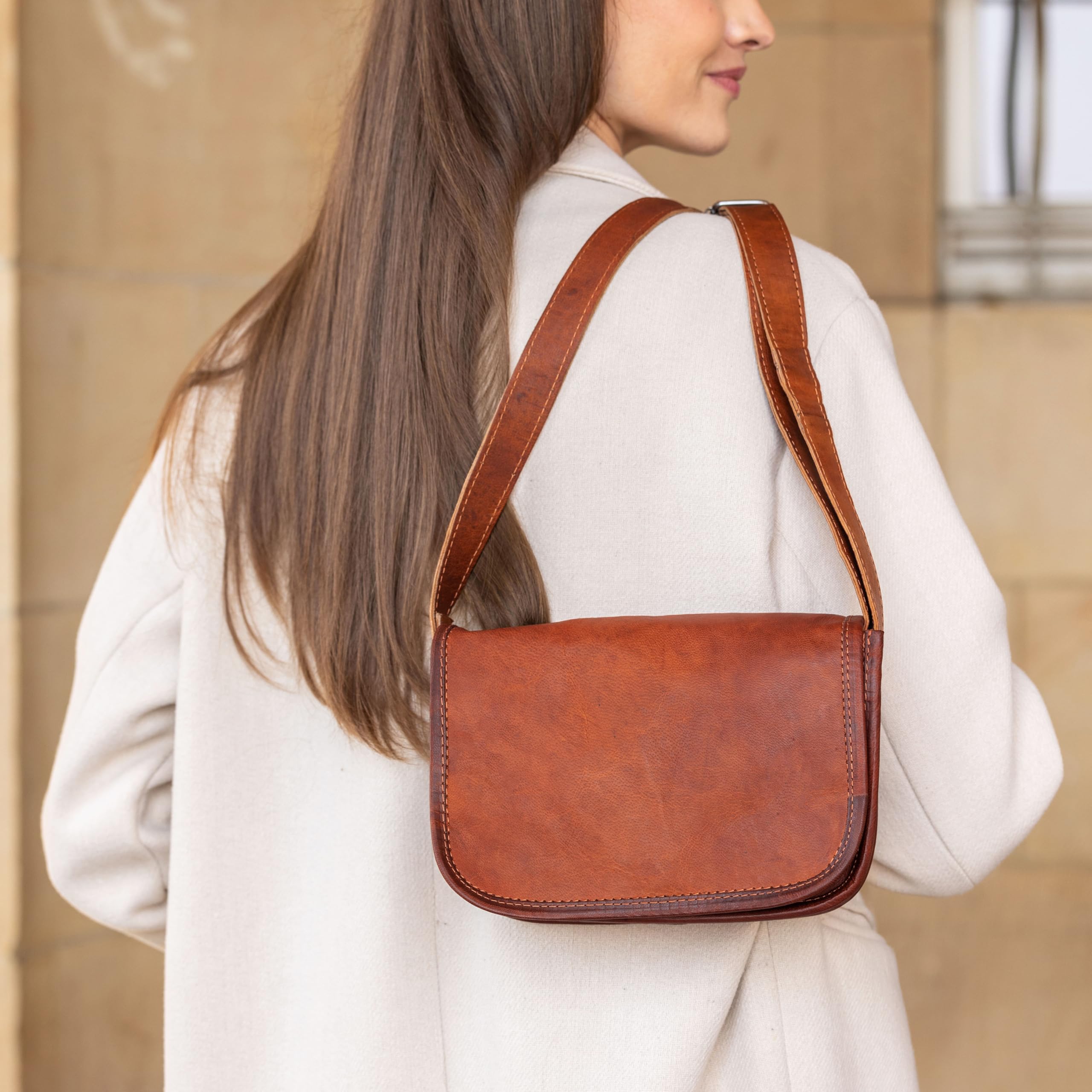 Gusti Bolso de cuero genuino pequeño zumbido bolso bandolera cuero genuino vintage