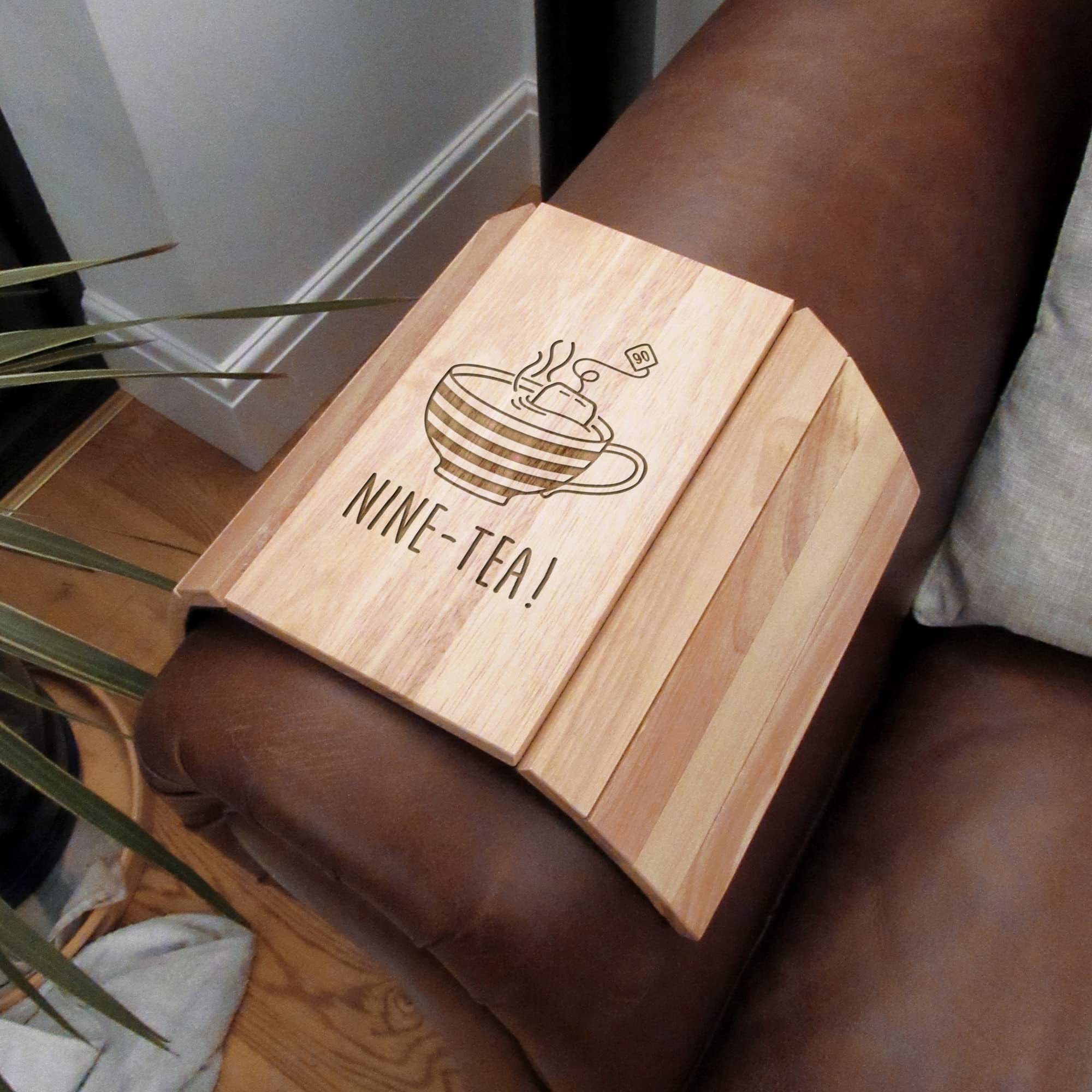 Engraved Sofa Tray -"NINE-TEA" Design - Flexible Sofa Arm Tray, 90th Milestone Birthday Gifts for Men, Him - Ninetieth Gift for Friend, Grandad, Dad, Husband