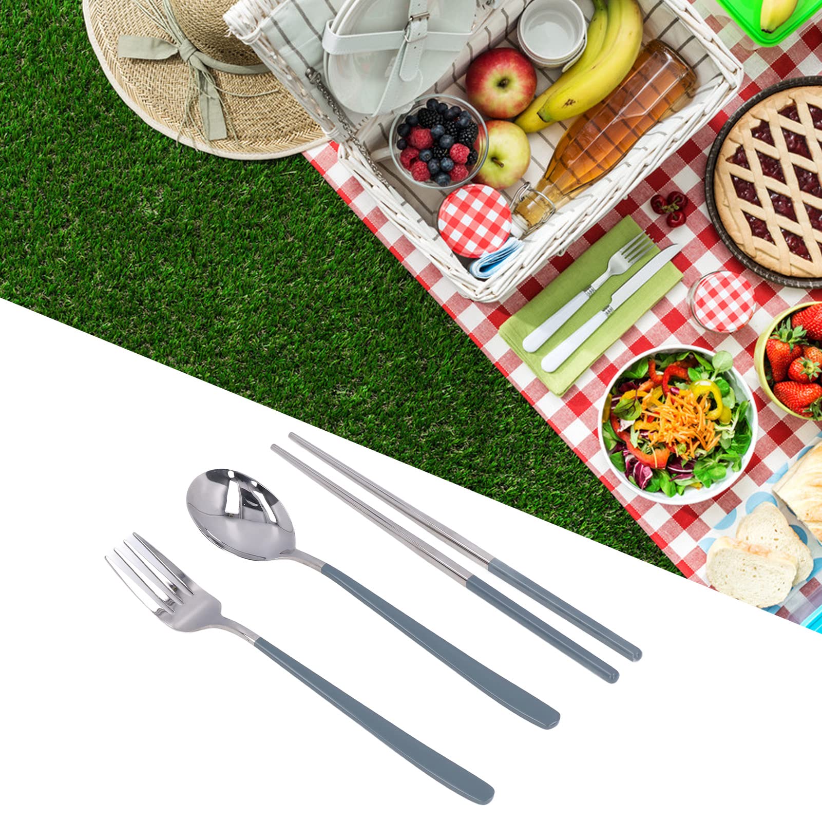 Couverts Boîte Transport Ensemble Couverts Exzact - Baguettes, Cuillère, Fourchette Acier Inoxydable 18/10 Avec étui Voyage Couverts Camping