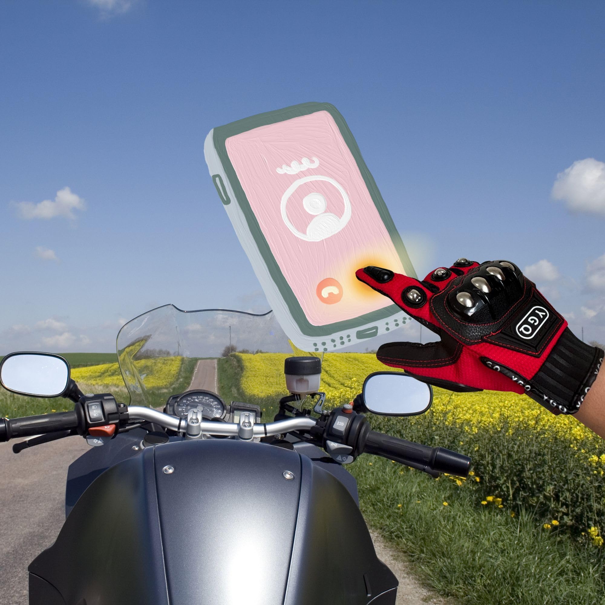 Guanti da moto Powersports da uomo, touch screen, guanti da moto con hard shell e imbottitura sul palmo per corse (rosso, XL)
