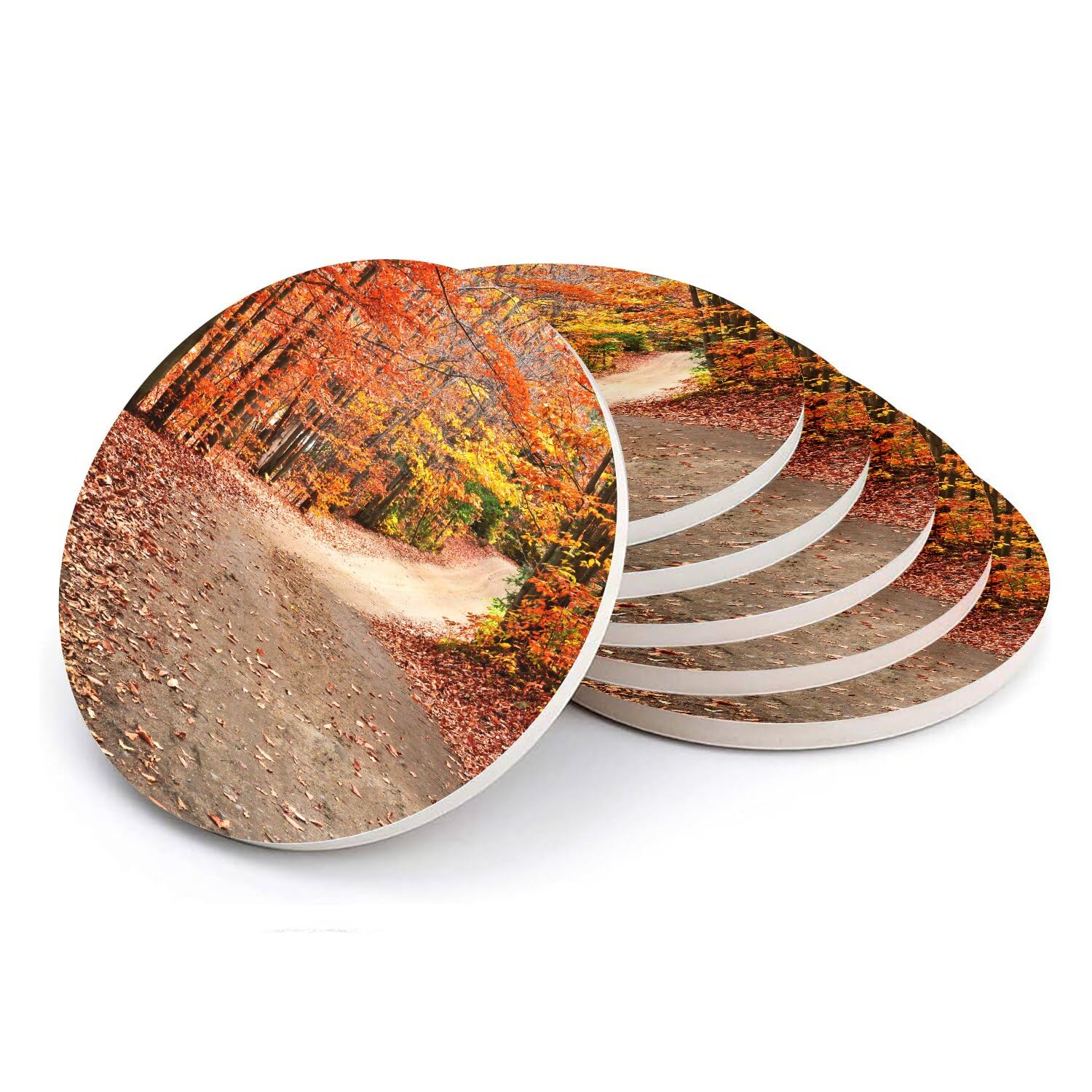 Sous verre ronds en céramique pour un apéritif chaleureux au décor forêt d'automne
